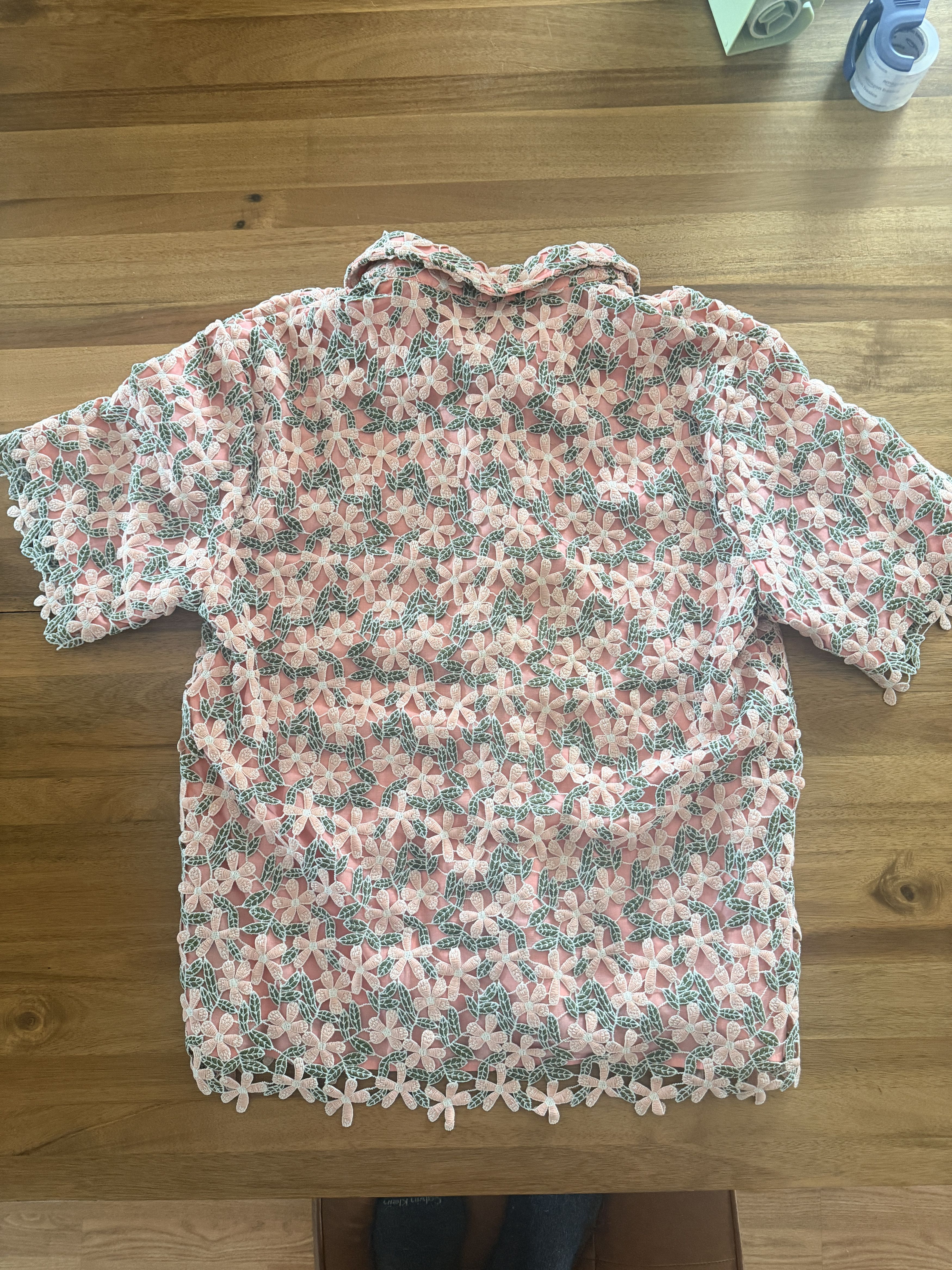 YITAI Yitai Guipure Lace Floral Shirt — XL — Coral/Sage Size US XL / EU 56 / 4 - 3 Thumbnail