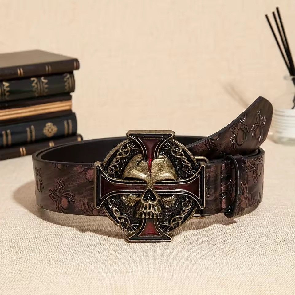 Japanese Brand 112 cm Gothic Spider & Skull Cross Belt Size 32 - 4 Thumbnail