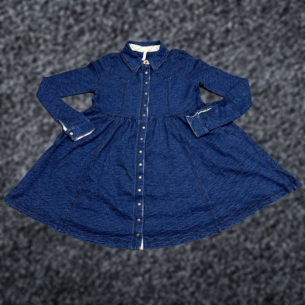 Free People VINTAGE Free People Dress Womens XS Blue Denim Long Sleeve Snap Down Western Cottagecore Size XS / US 0-2 / IT 36-38 - 1 Thumbnail
