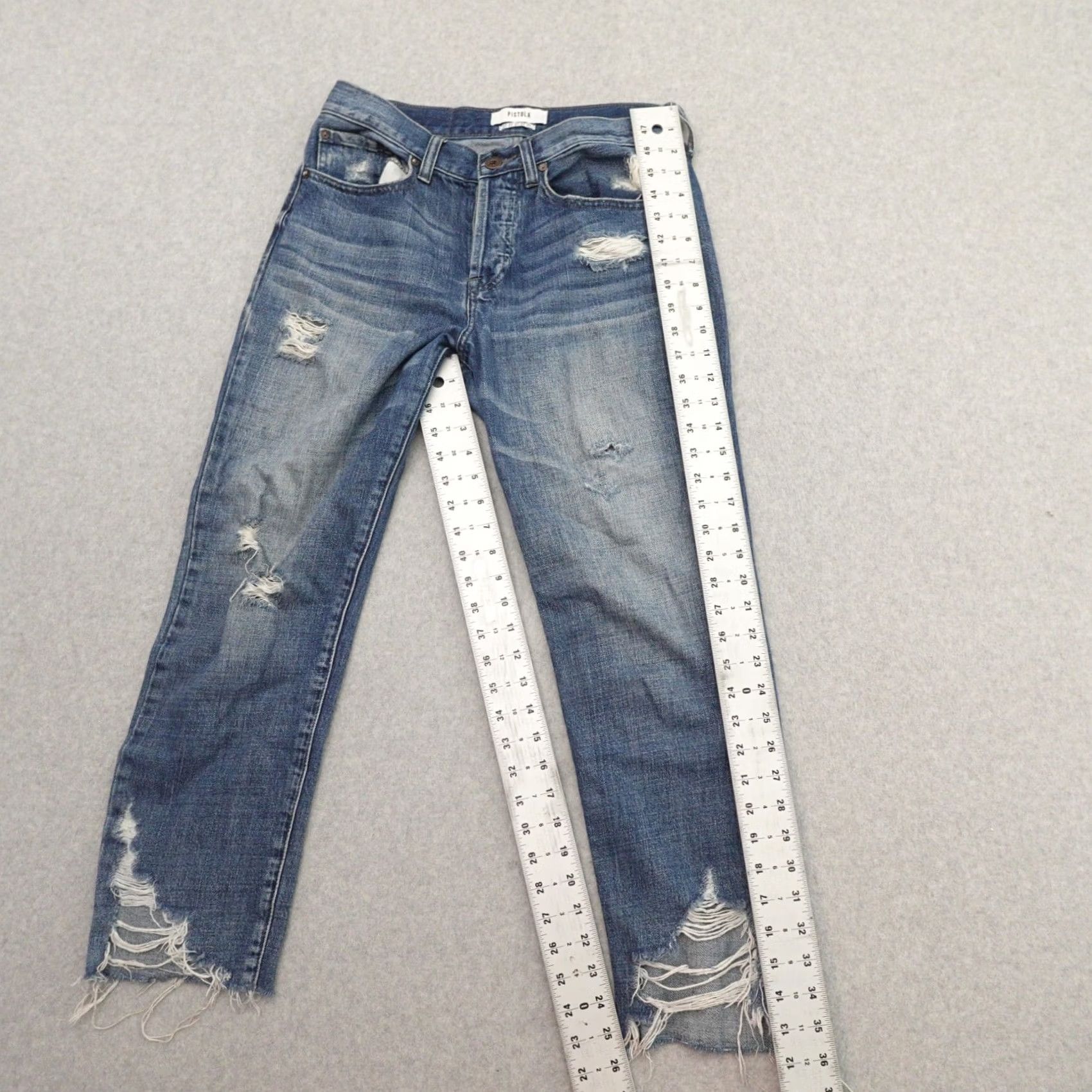 Pistola Pistola Jeans Womens 27 (27X26) Blue High Rise Light Wash Button Fly Distressed Size 27" / US 4 / IT 40 - 3 Thumbnail
