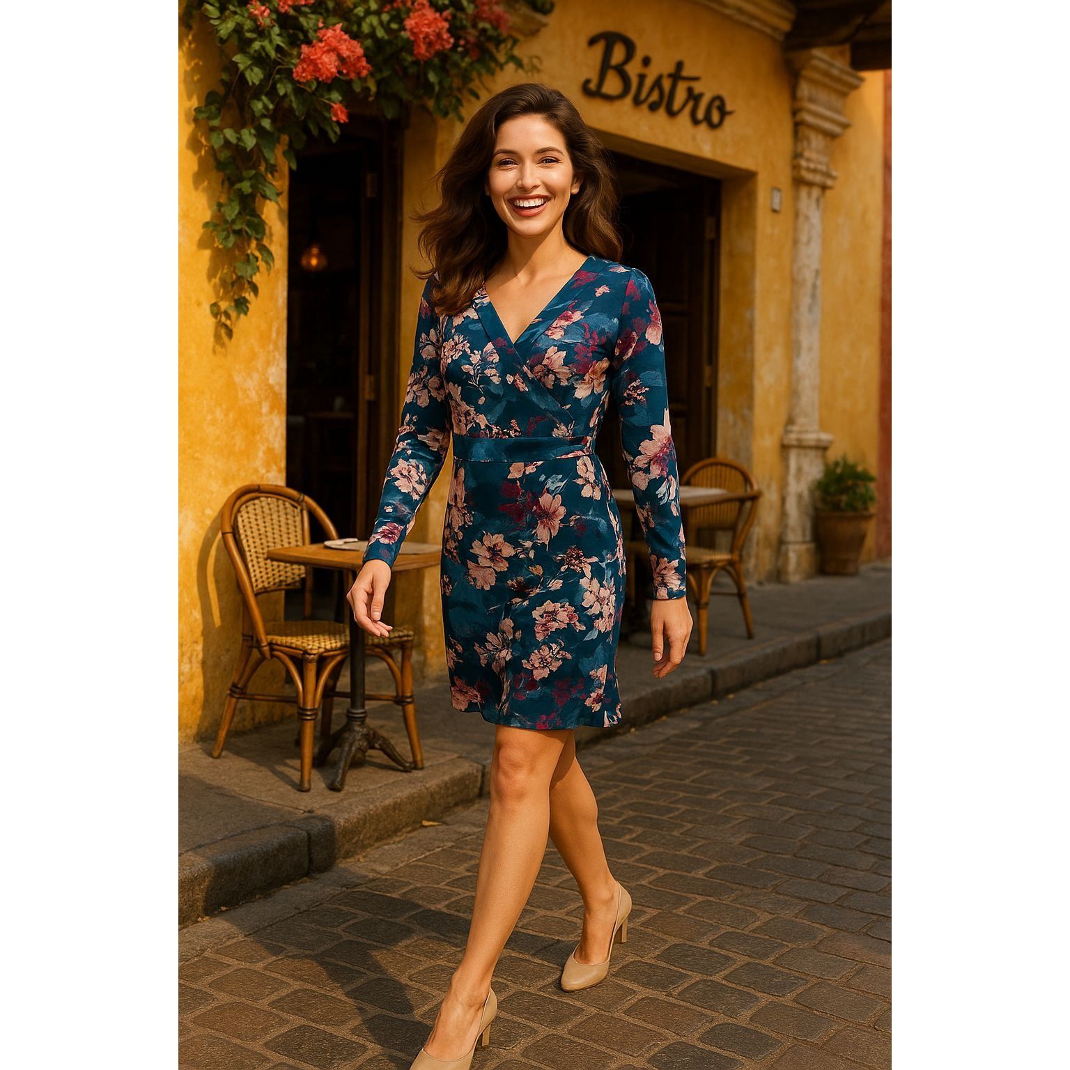 Other Thalia Sodi Small Teal Floral Wrap Dress Long Sleeve Fall Pa Size S / US 4 / IT 40 - 3 Thumbnail