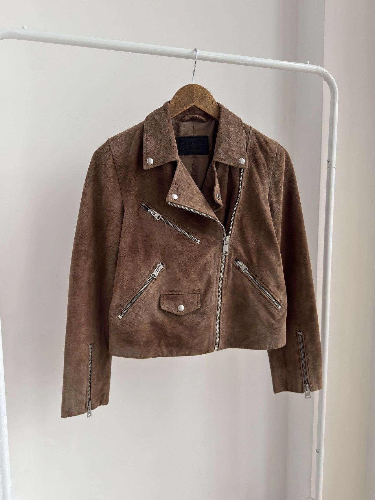 Allsaints ALL SAINTS Powder Brown Suede Balfern Biker Jacket Women’s Size US M / EU 48-50 / 2 - 5 Thumbnail