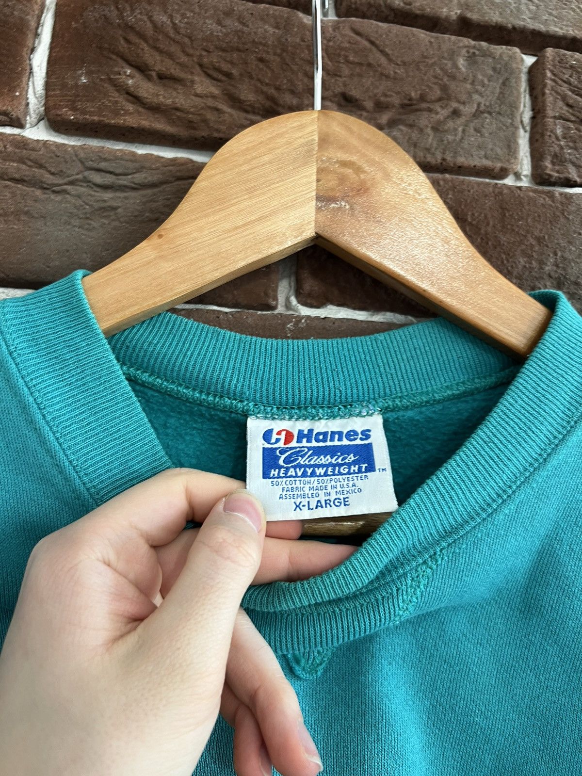 Hanes Rare 90s Vintage Turqoise Hanes XL Blank Crewneck Hype Grail Size US XL / EU 56 / 4 - 3 Thumbnail