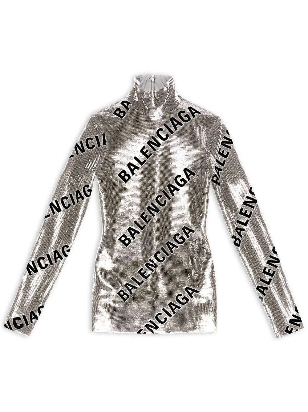 Balenciaga o1mt1gz1124 Allover Logo Embroidered Dress in Silver Size XXS / US 00 / IT 34 - 1 Thumbnail