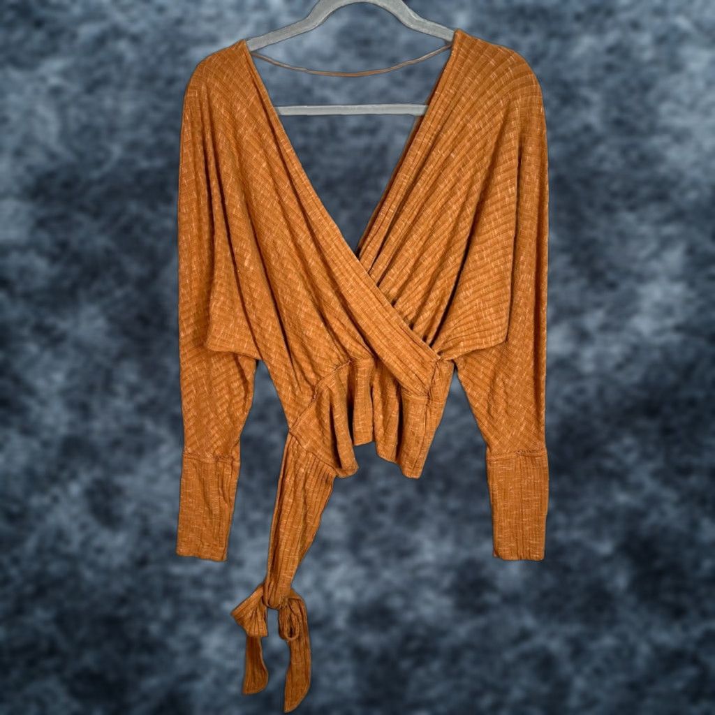 Vintage We The Free Womens Small Wrap Top Brown Ribbed Long Sleeve Shirt Size S / US 4 / IT 40 - 1 Thumbnail