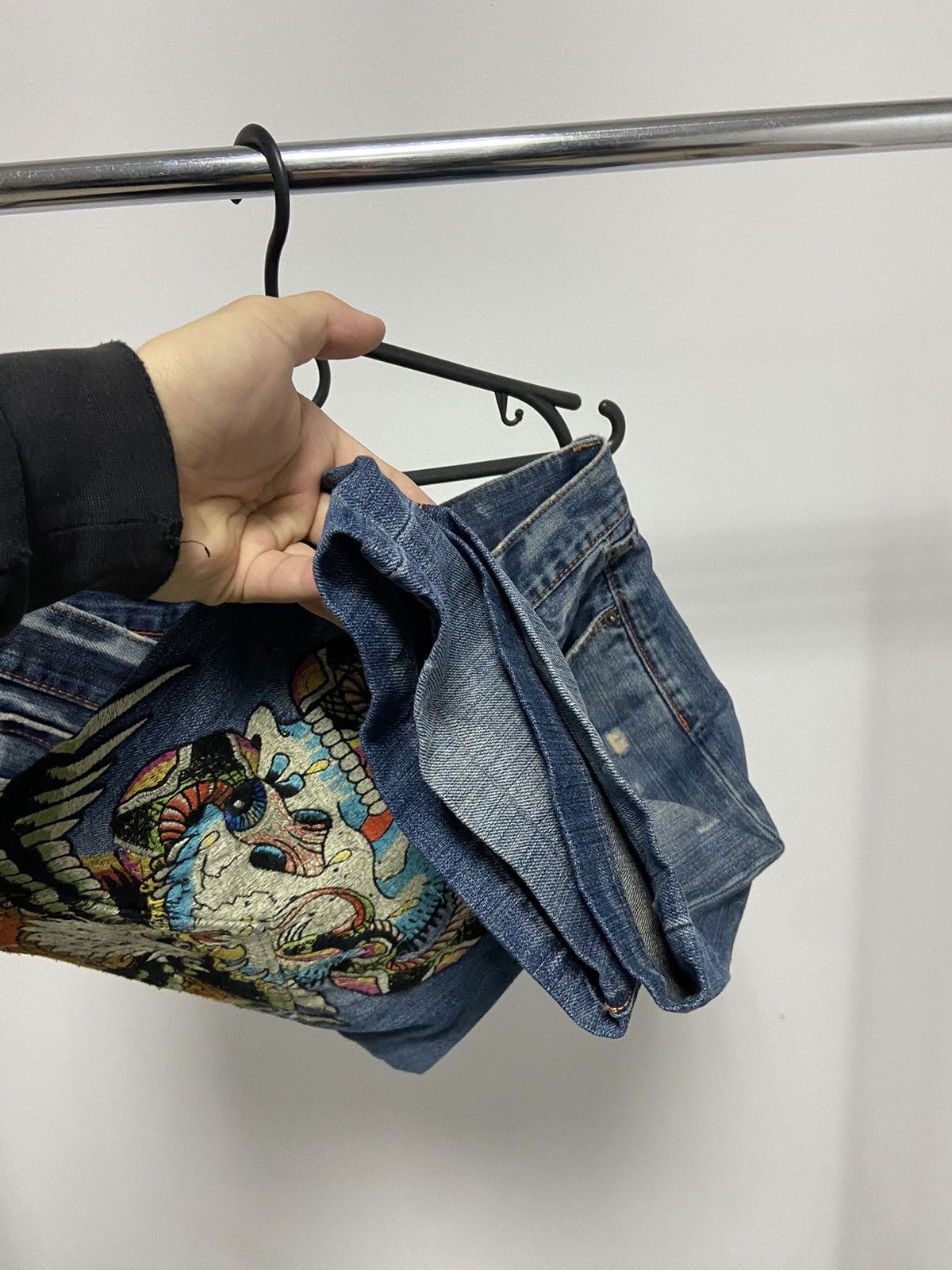 Ed Hardy × Vintage Ed Hardy shorts Vintage Denim sk8 pocket skull eagle Logo Size US 32 / EU 48 - 6 Thumbnail