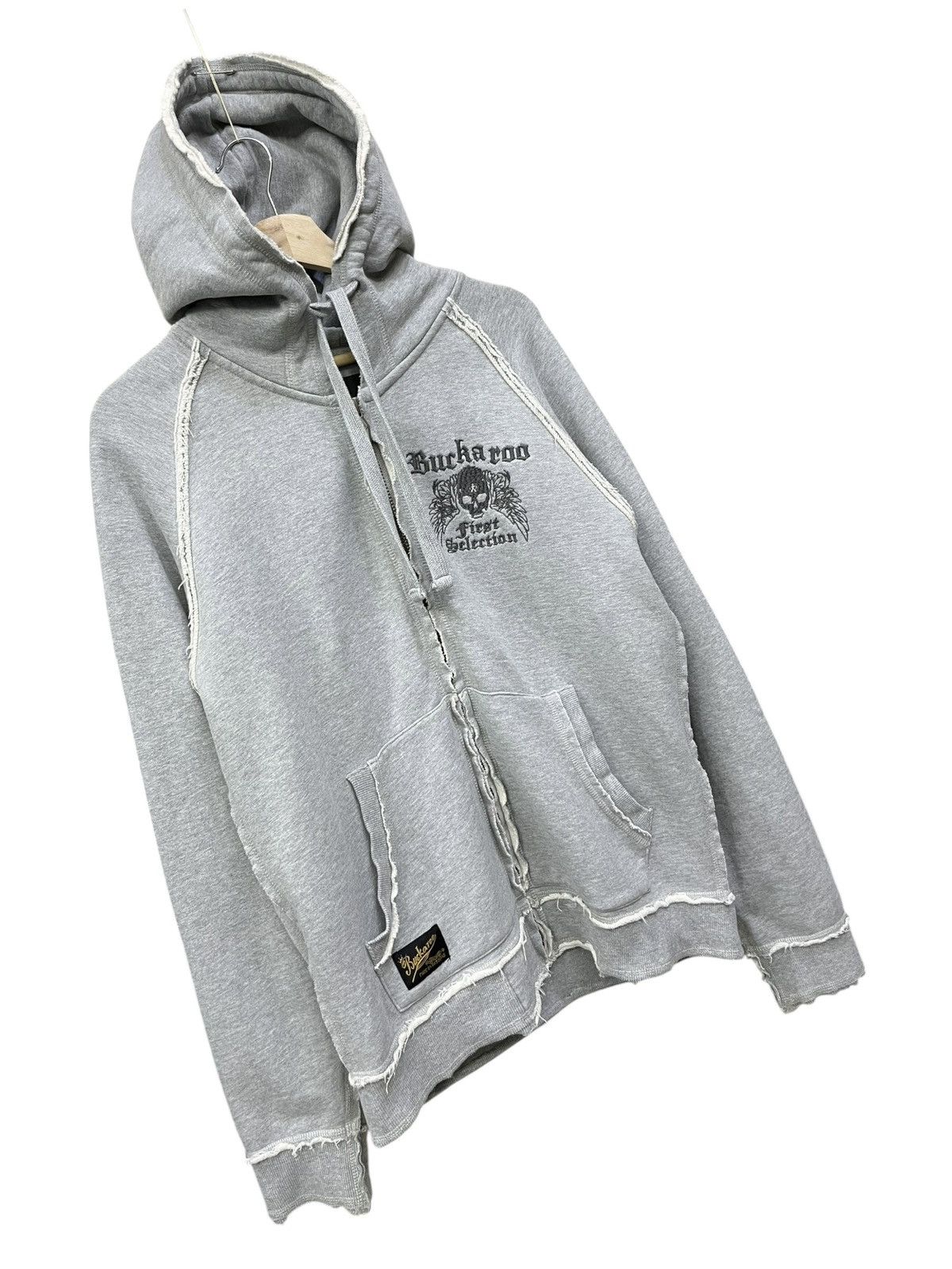BUCKAROO RARE💀Buckaroo Punk Skull Embroidery Raw Hem Zip Hoodie Grey Size US M / EU 48-50 / 2 - 11 Thumbnail