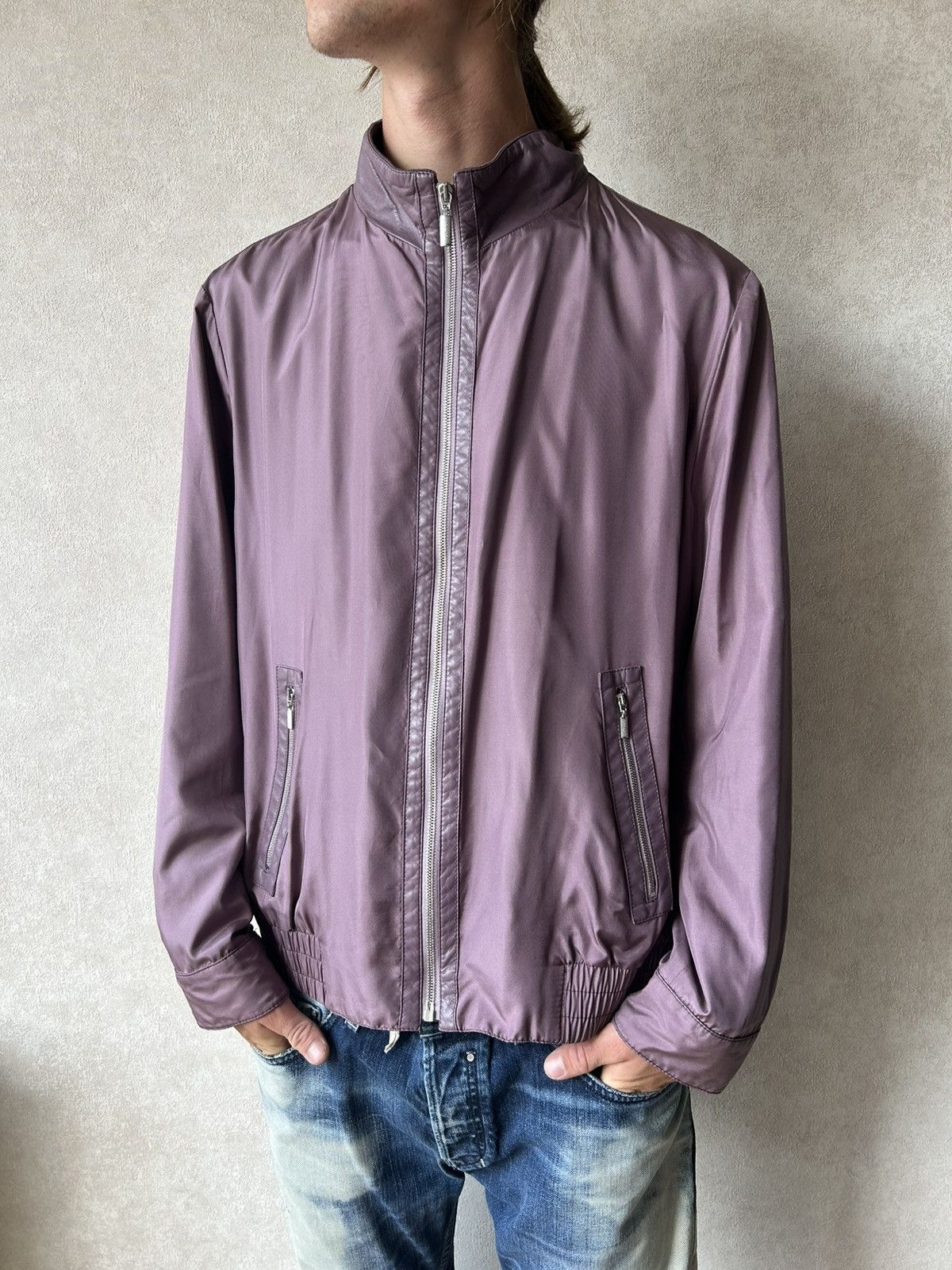 Brioni Brioni Lightweight 100% Silk Blend Zip Jacket Purple Size US XL / EU 56 / 4 - 4 Thumbnail