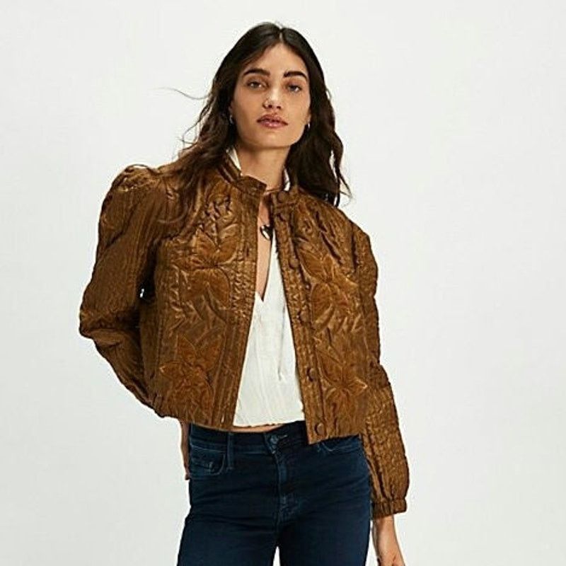 Free People NWT Quinn Quilted Jacket $198 X-LARGE Teal Combo Off-White Size L / US 10 / IT 46 - 1 Thumbnail