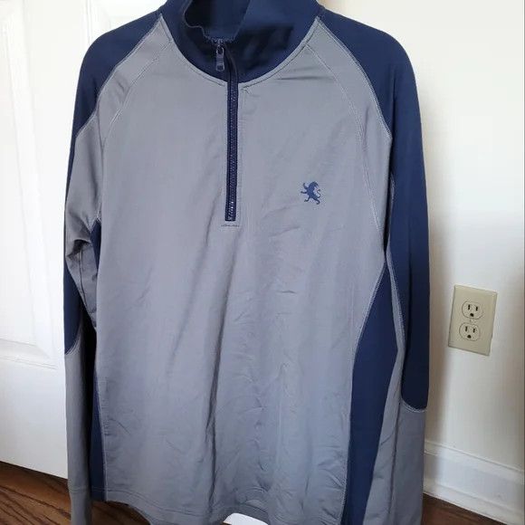 Express Gray/Navy Colorblock Logo Half-Zip Long Slv Mock Neck Top Size US XL / EU 56 / 4 - 2 Thumbnail
