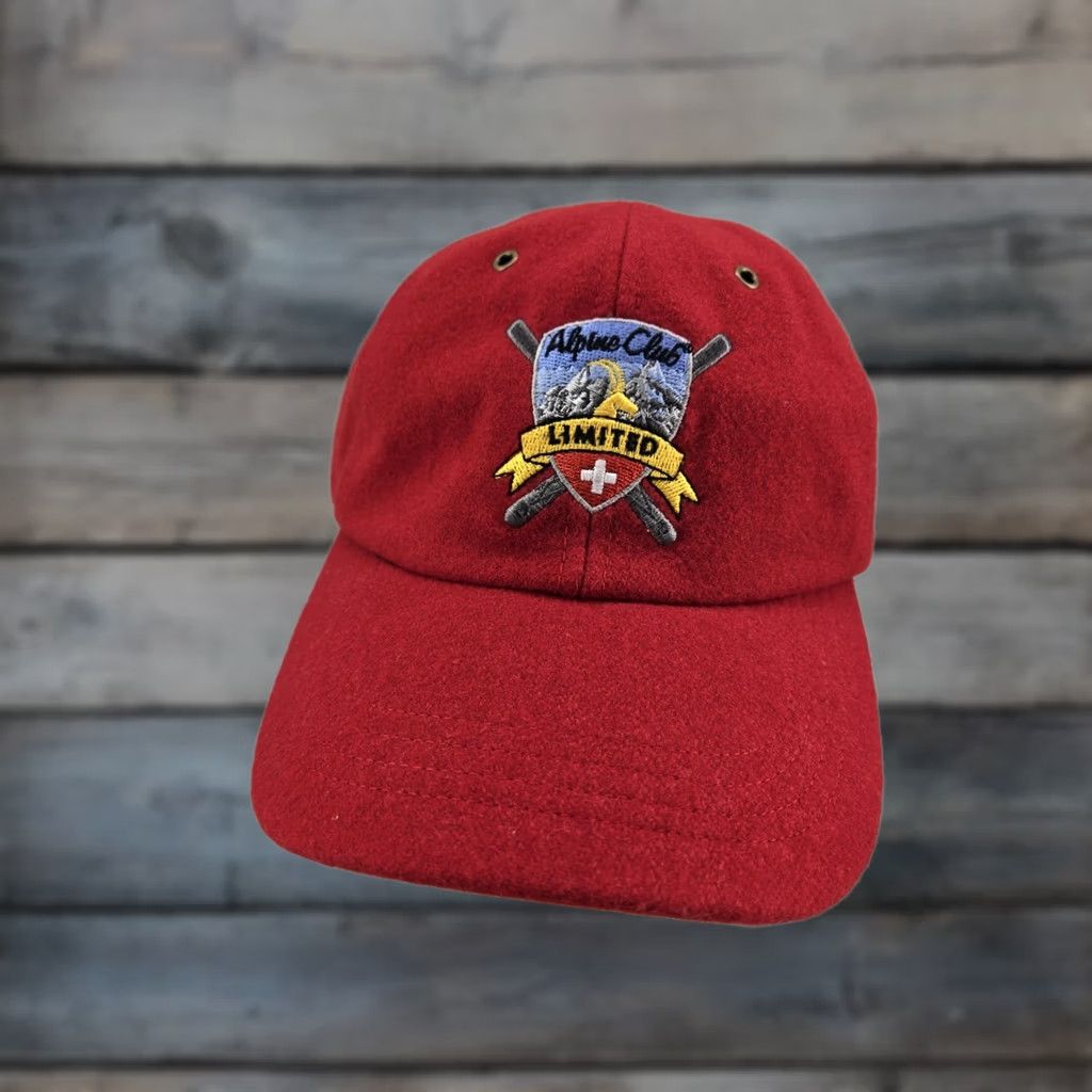 Vintage Alpine Club Baseball Cap Wool Blend Red Adjustable Strap Men One Size Autumn Winter Switzerland Hat Size ONE SIZE - 1 Thumbnail