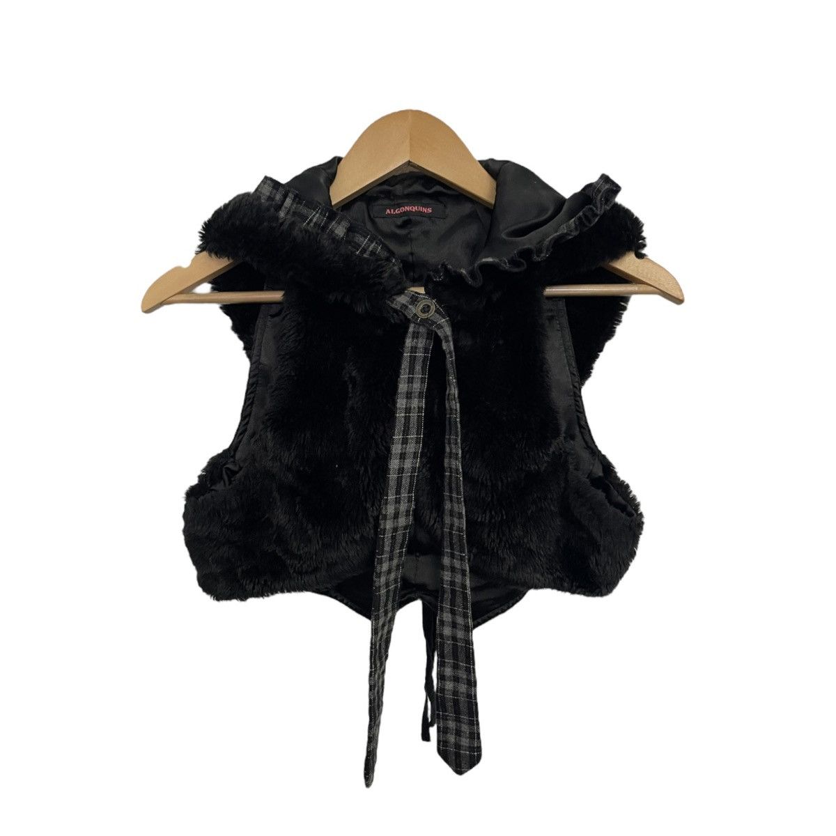 image of Vintage Algonquins Gyaru Fur Hoodie Vest in Black/White, Women's (Size Small)