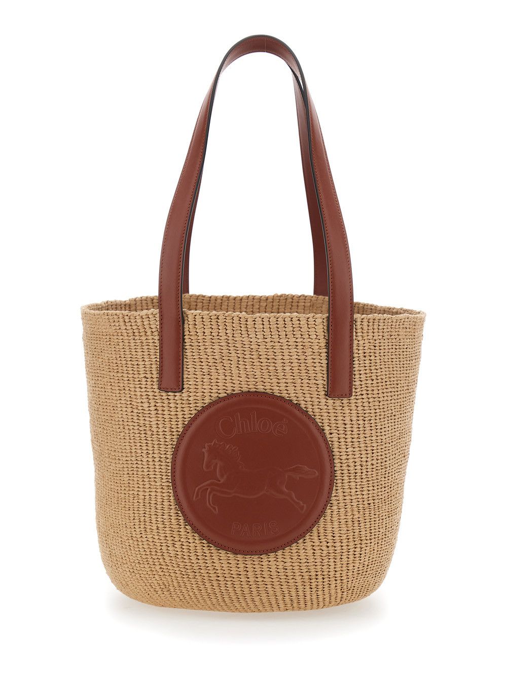 Chloe Beige 'Horse Medal' Shopper with Flat Handles and Logo Patch on Front In Straw Fabric Woman Size ONE SIZE - 1 Thumbnail