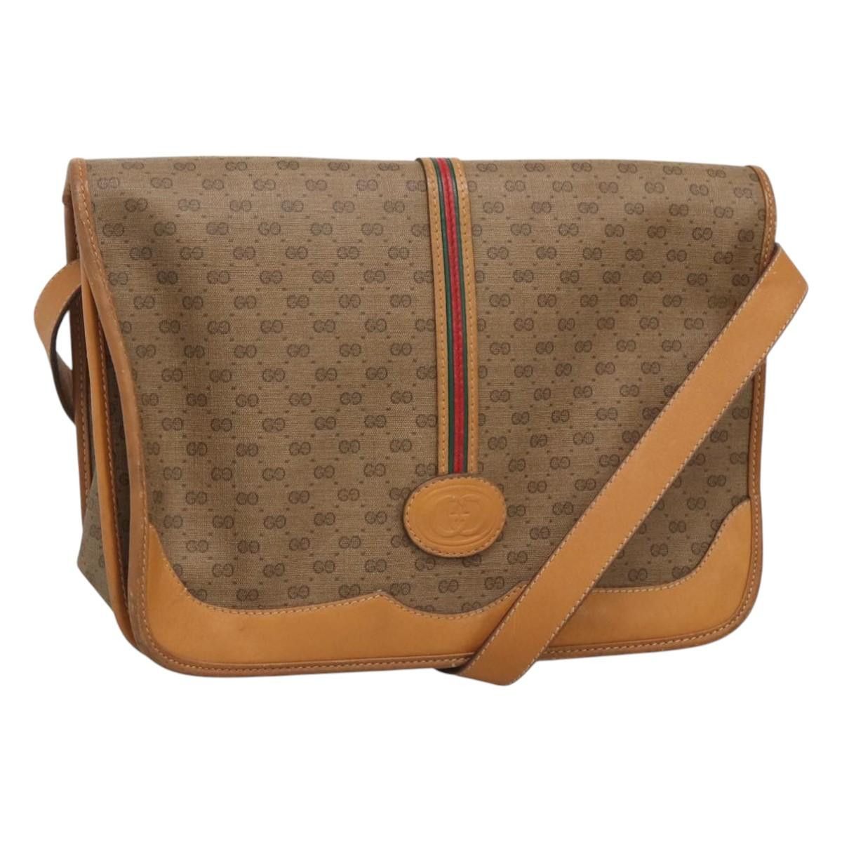 Gucci Micro GG Supreme Web Sherry Line Shoulder Bag Pvc Beige Gold Auth Ki5605 in Beige/Gold, Women's