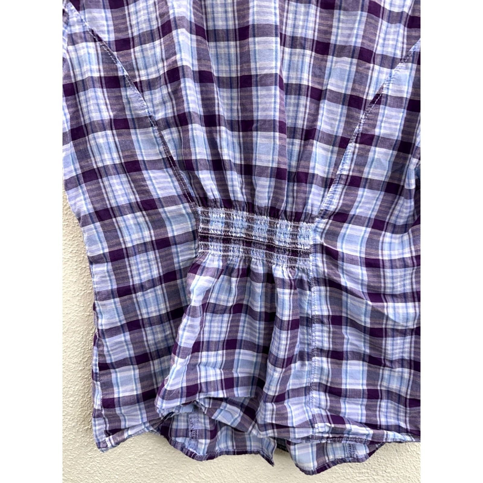 Vintage SO Blouse Shirt Purple Plaid Cap Sleeve Collared 2000s Y2K Women Regular L XS? Size L / US 10 / IT 46 - 7 Thumbnail