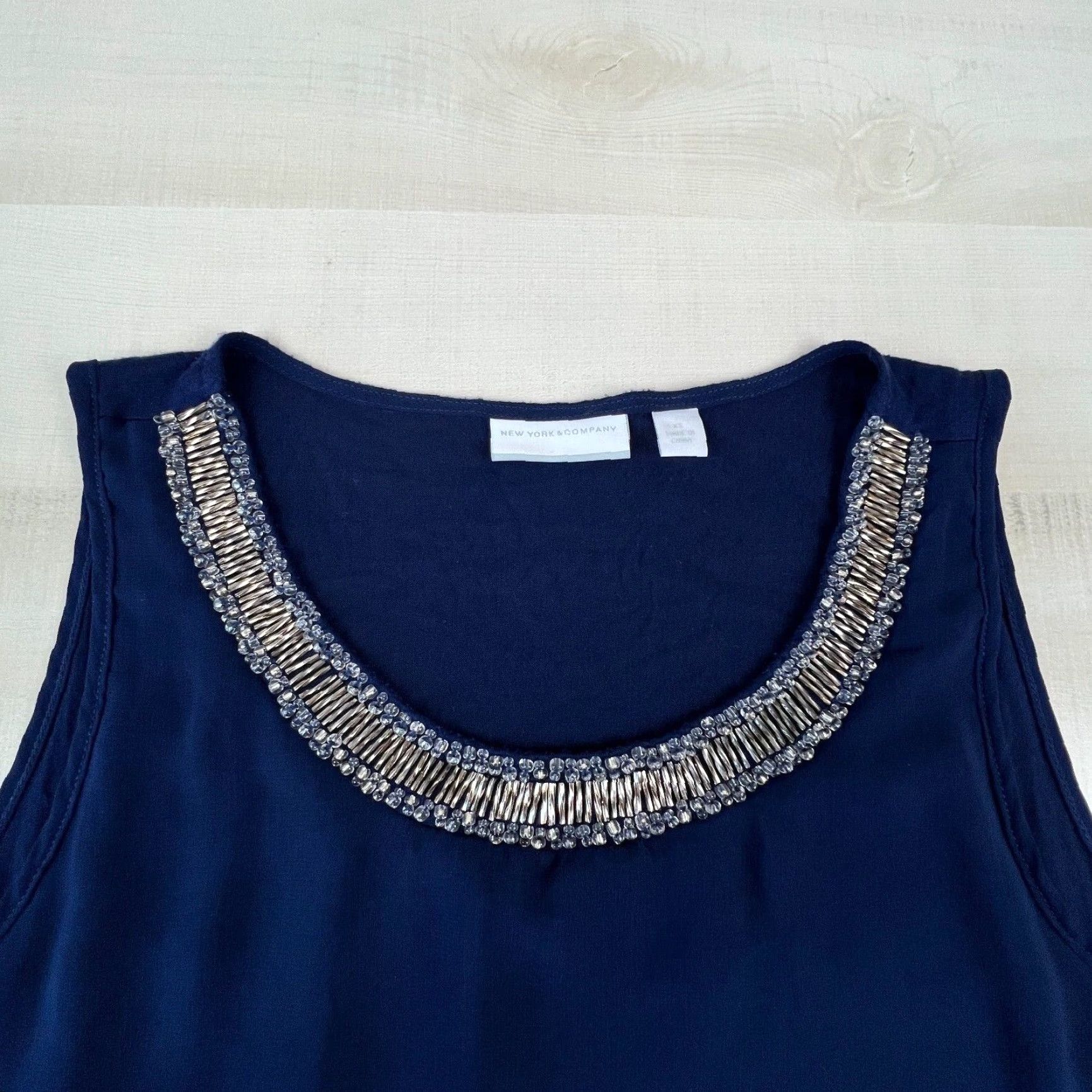 Vintage NY&Co Women's Blue Beaded Neckline Sleeveless Blouse Top XS Size XS / US 0-2 / IT 36-38 - 4 Thumbnail