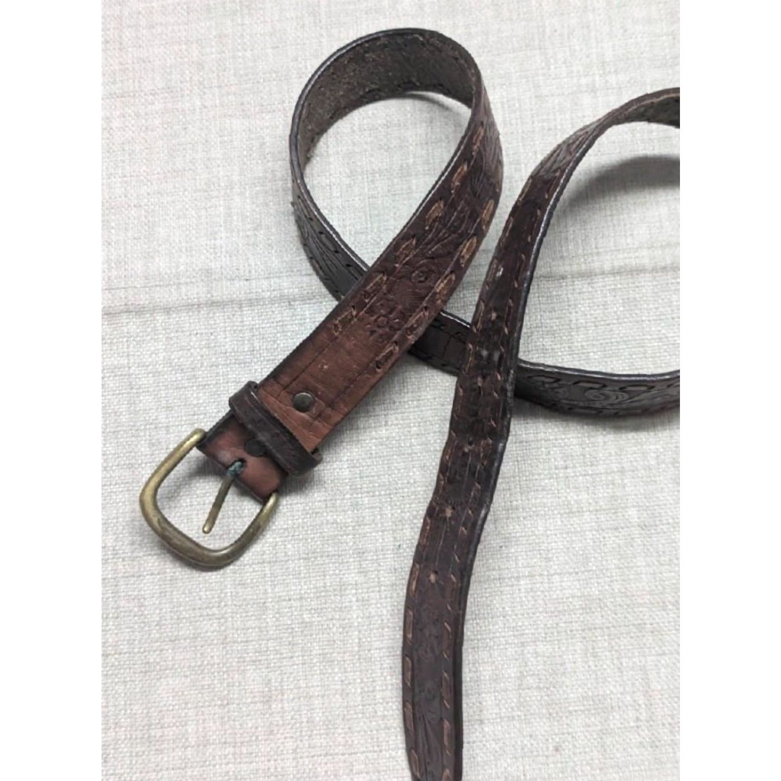 Vintage VINTAGE handcrafted western belt CF floral scroll cowhide leather 34 brown AE custom laced belt Mens Adults 34 brown vintage western belt Size 34 - 3 Thumbnail