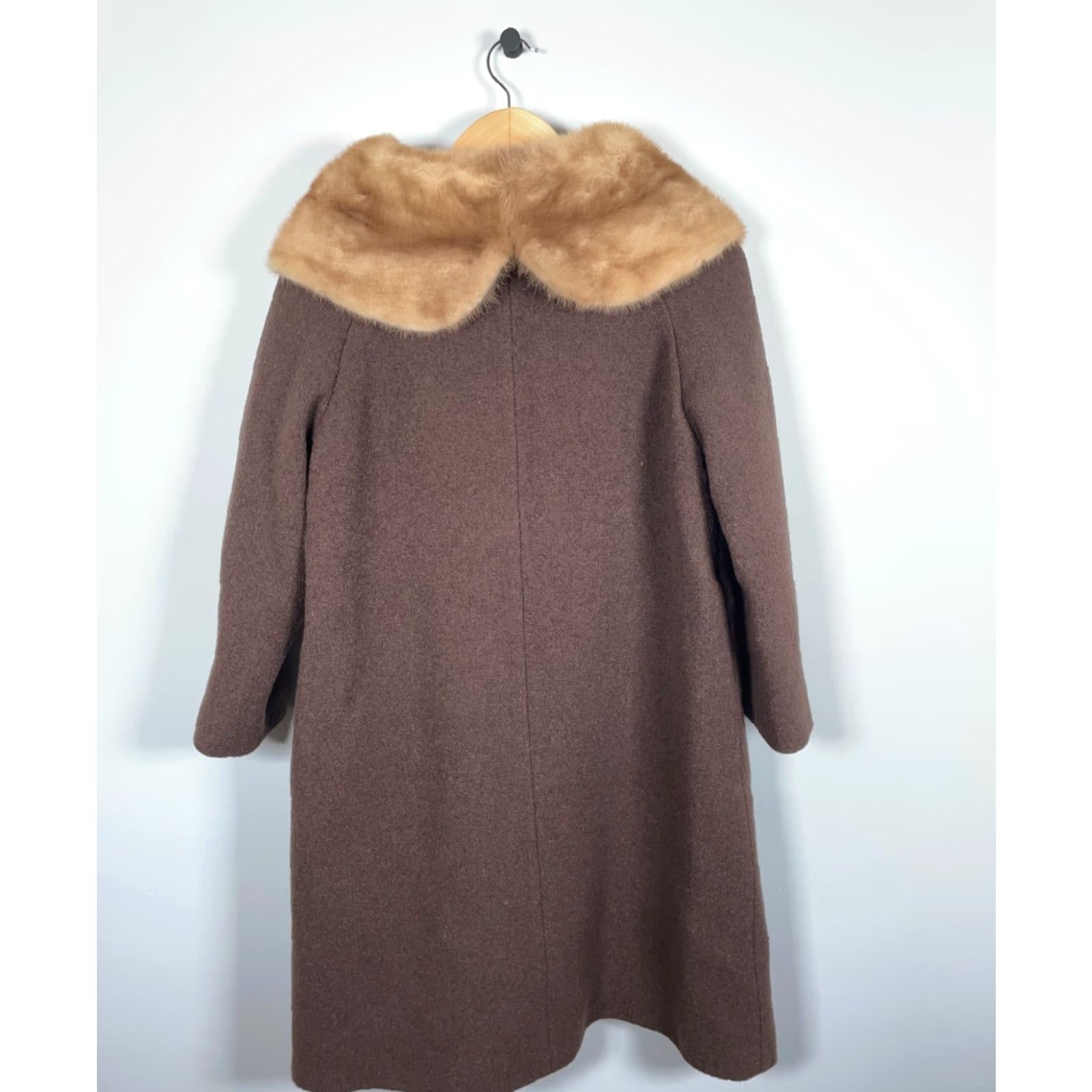 Vintage VINTAGE Bickler Forstmann Wool Coat Women's Small Overcoat 60s Brown Fur Collar Classic Retro Lined Pockets Swing Coat - Casual Womens Small Brown Size S / US 4 / IT 40 - 2 Thumbnail