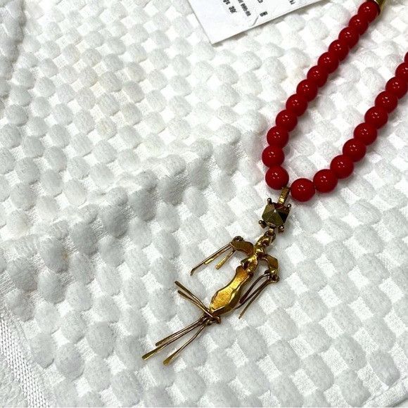 Valentino Red Beaded Ribbon Necklace with Gold Pendant Size ONE SIZE - 7 Thumbnail