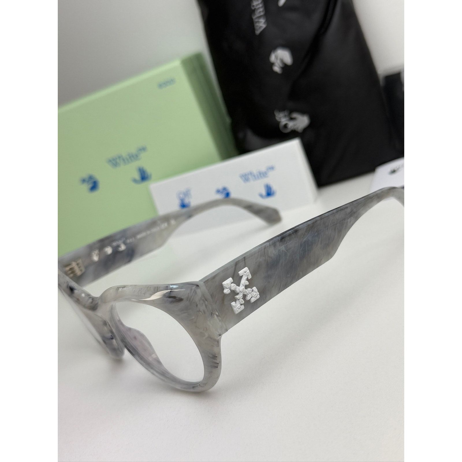 Off-White NEW Off White Style 13 Marble Bluelight Eyeglasses Frames Size ONE SIZE - 4 Thumbnail