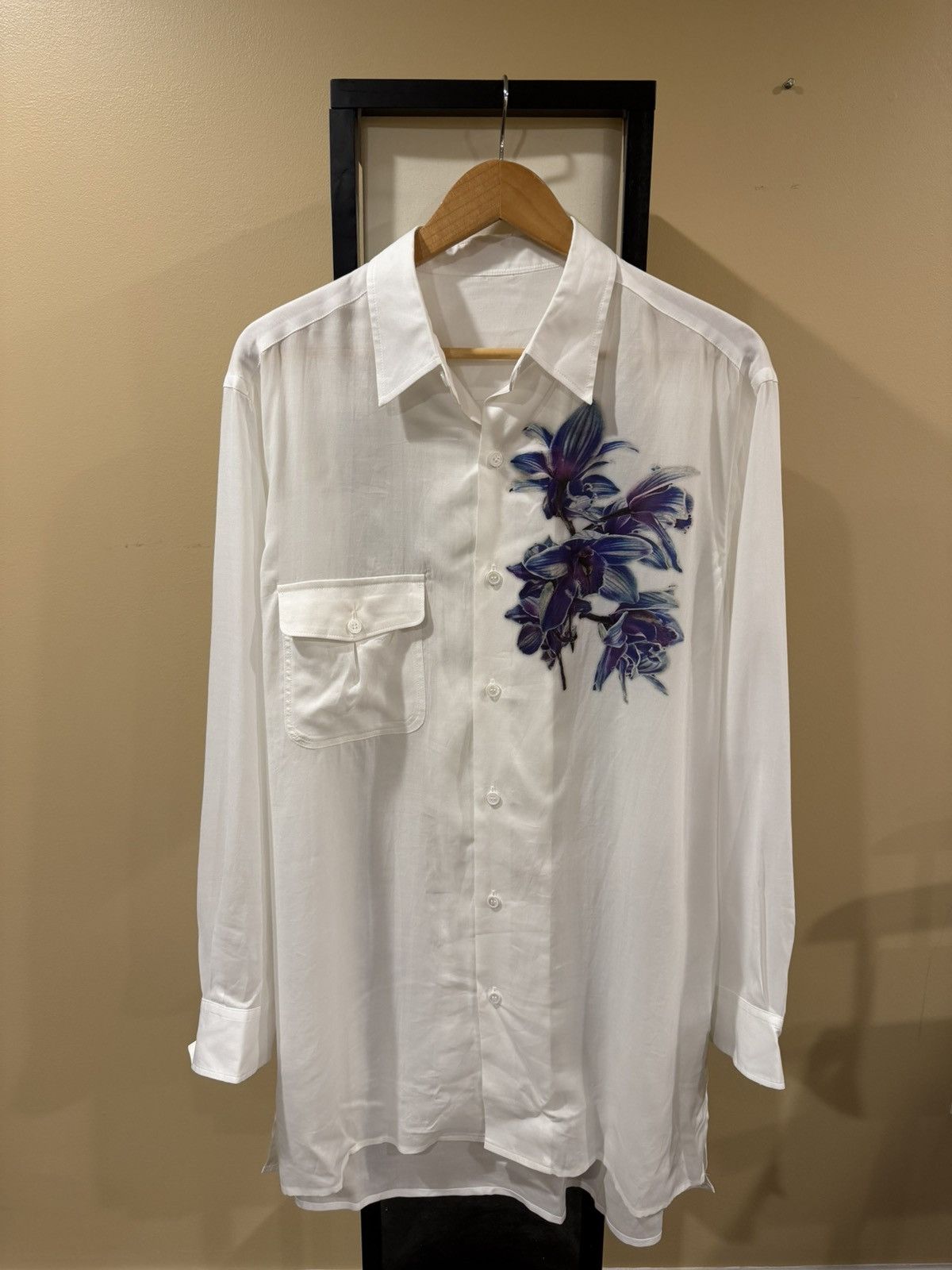 Yohji Yamamoto Yohji Yamamoto Blue Flower / Floral White Button Up Shirt Size US M / EU 48-50 / 2 - 1 Thumbnail