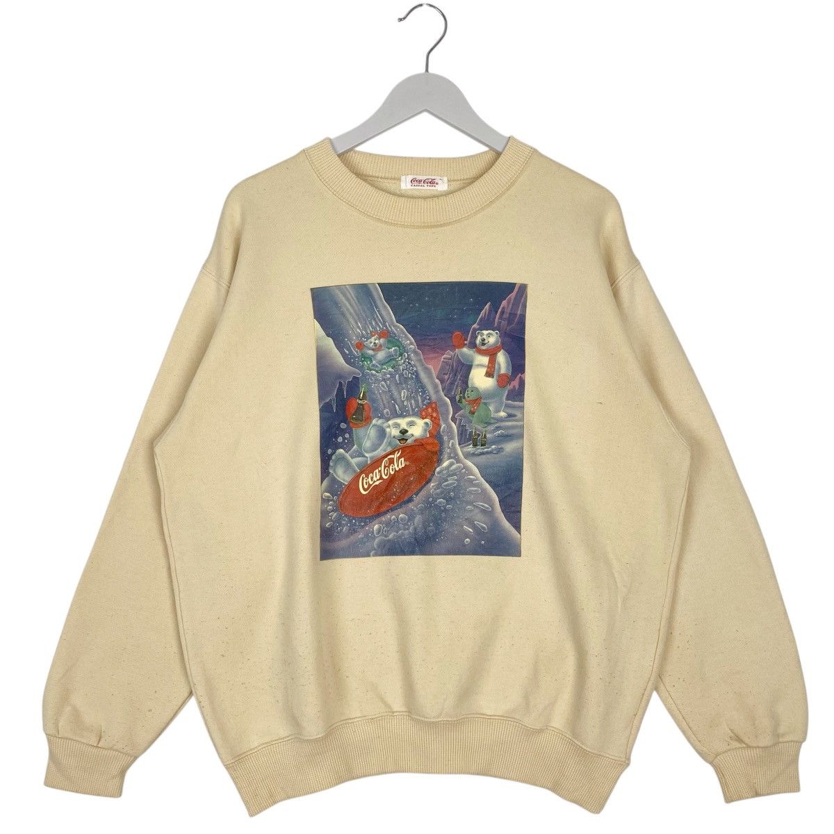Vintage Coca Cola Printed Sweatshirt Crewneck Beige Size L