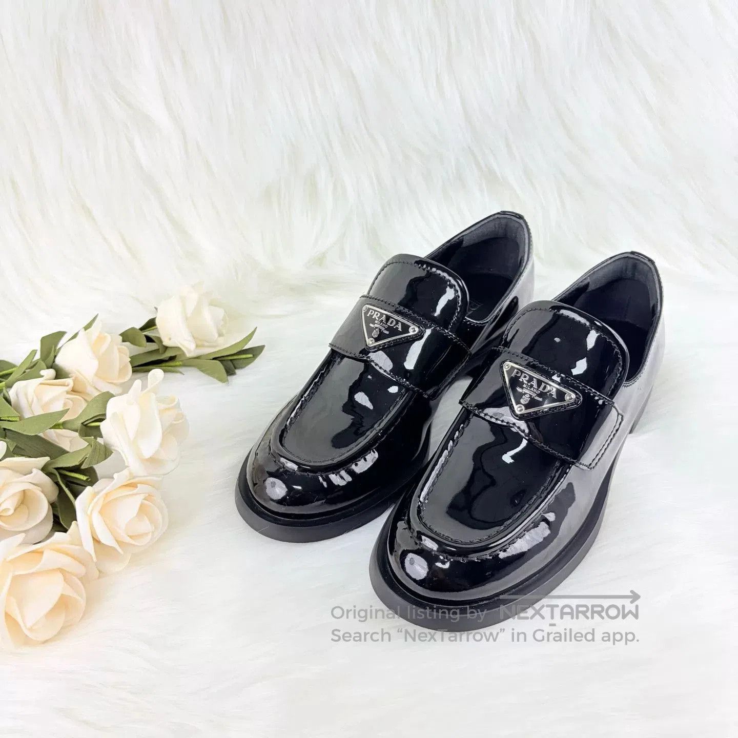 Prada Prada Black Patent Leather Triangle Loafers. Size US 4 / IT 34 - 1 Thumbnail