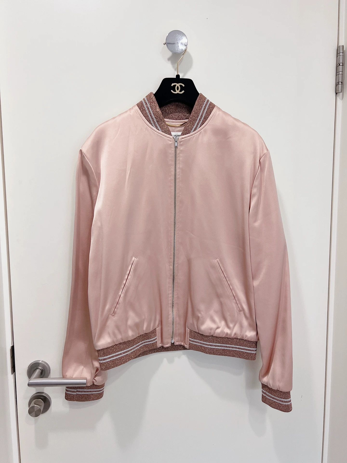 Saint Laurent Paris Saint Laurent Pink Satin Bomber Jacket Size S / US 4 / IT 40 - 1 Thumbnail