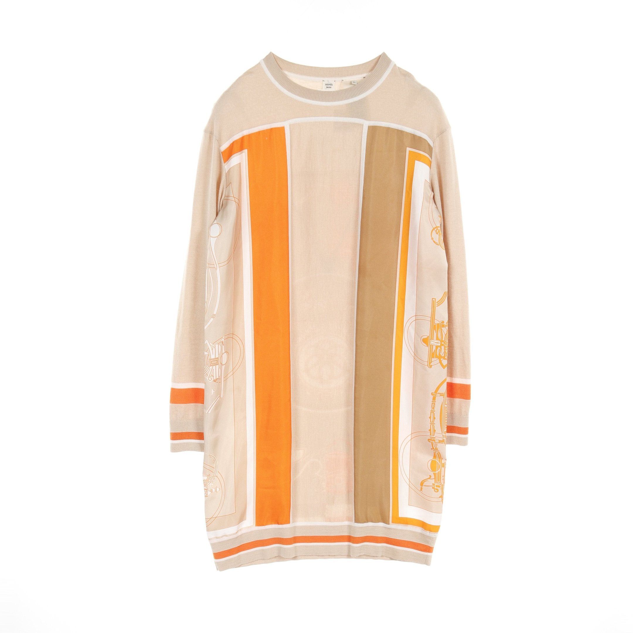 image of Hermes Knit Dress Silk Cashmere Beige Orange White Switching, Women's