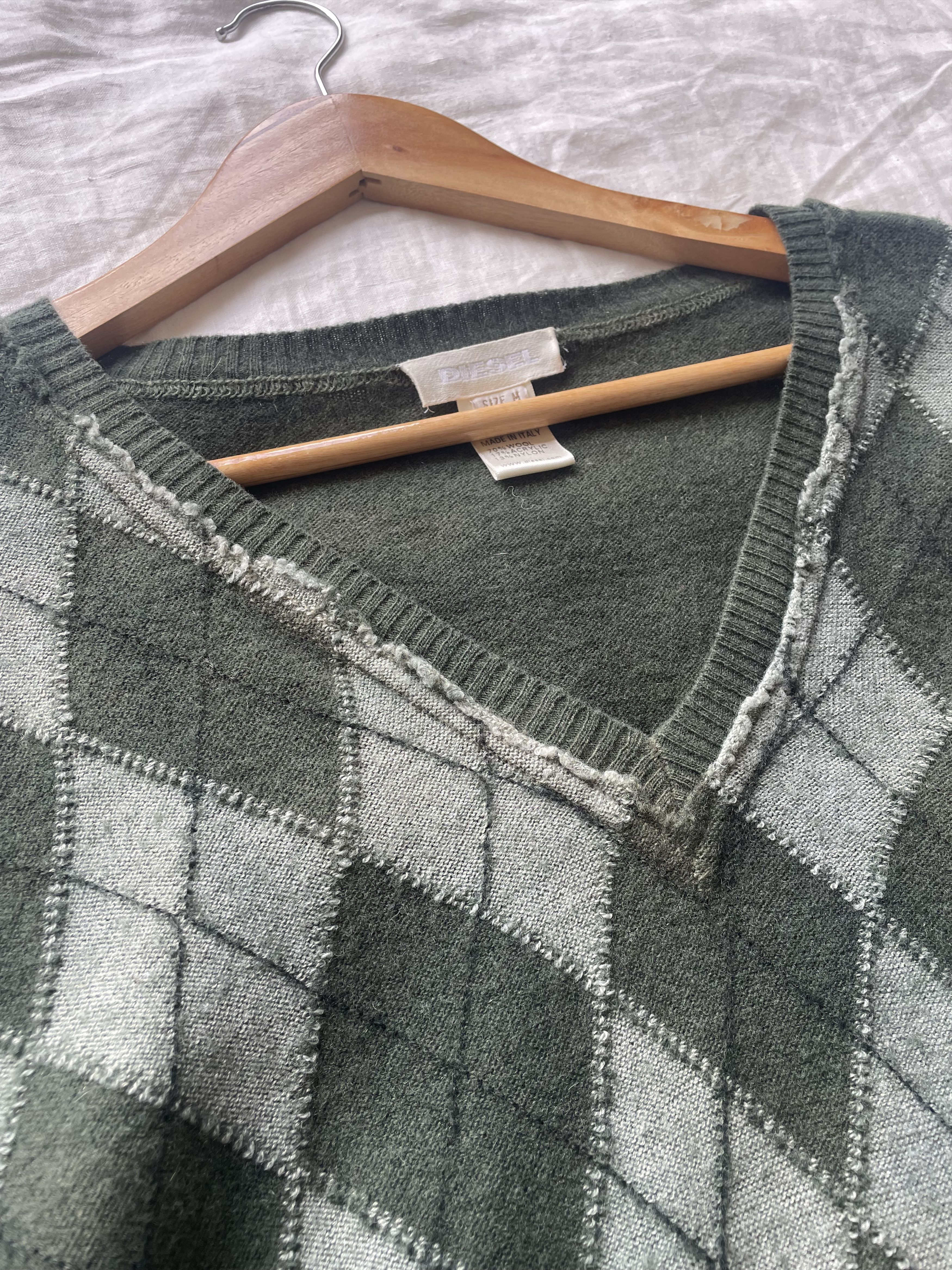Diesel Diesel Distressed Argyle Wool Knit Size US M / EU 48-50 / 2 - 2 Thumbnail