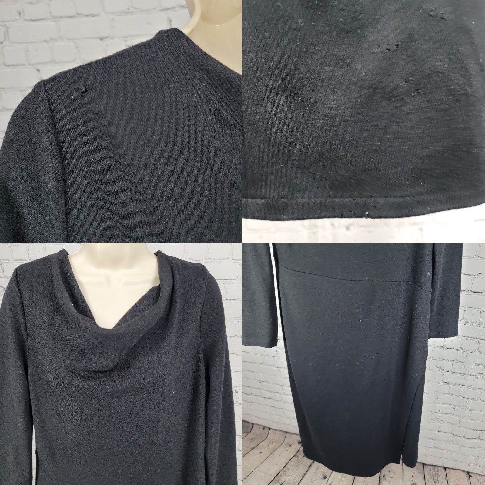 Vintage Lafayette 148 Black 100% Wool Dress Long Sleeve Cowl Neck Side Slit Size 12 Size XL / US 12-14 / IT 48-50 - 8 Thumbnail