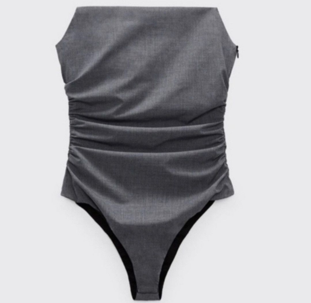 Zara ZARA Women's Grey Draped Side Strapless Bodysuit Size M / US 6-8 / IT 42-44 - 3 Thumbnail