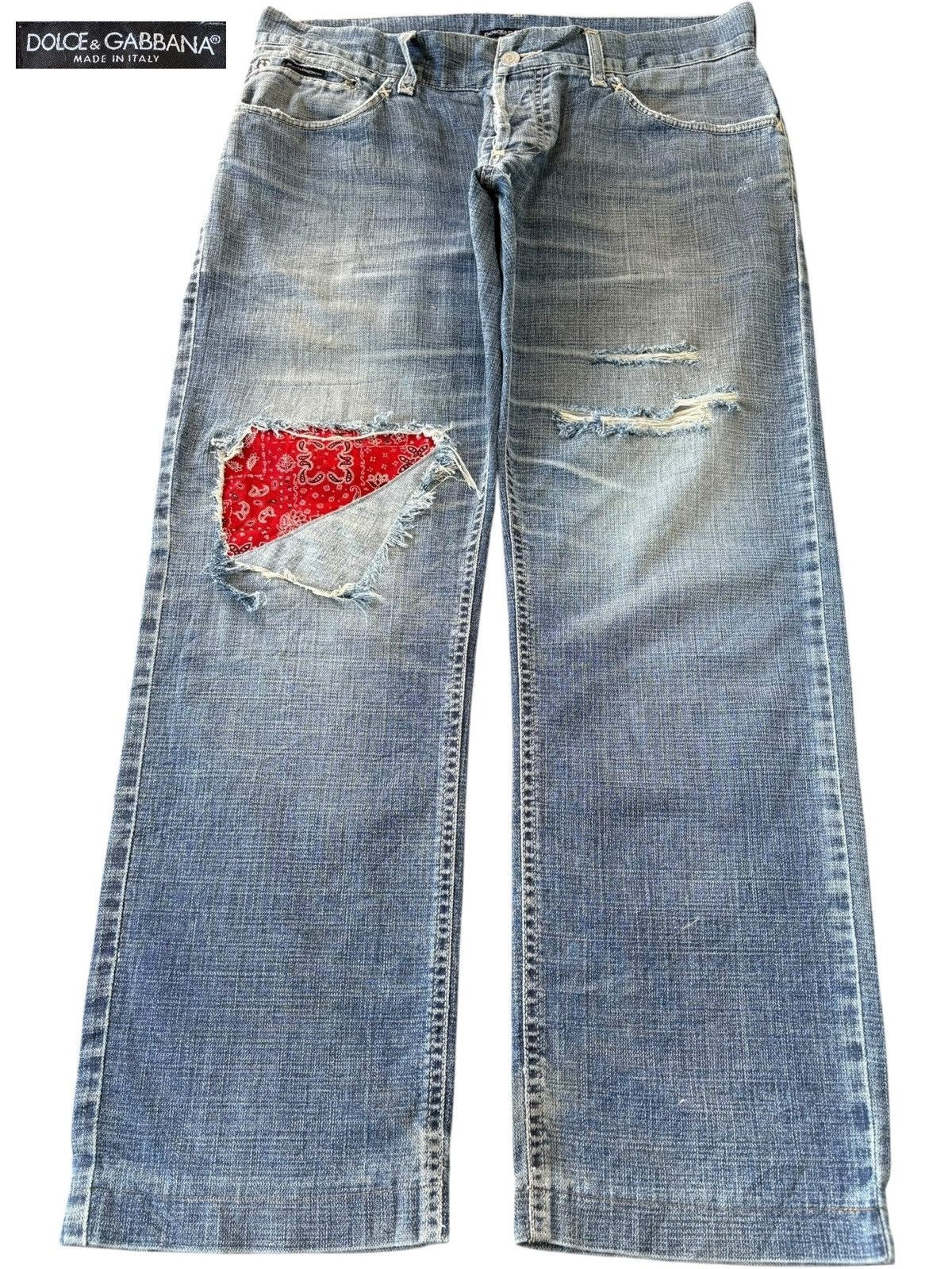 Dolce & Gabbana Vintage Dolce Gabbana Bandana Mud Wash Distress Baggy Jeans Size US 35 - 1 Thumbnail