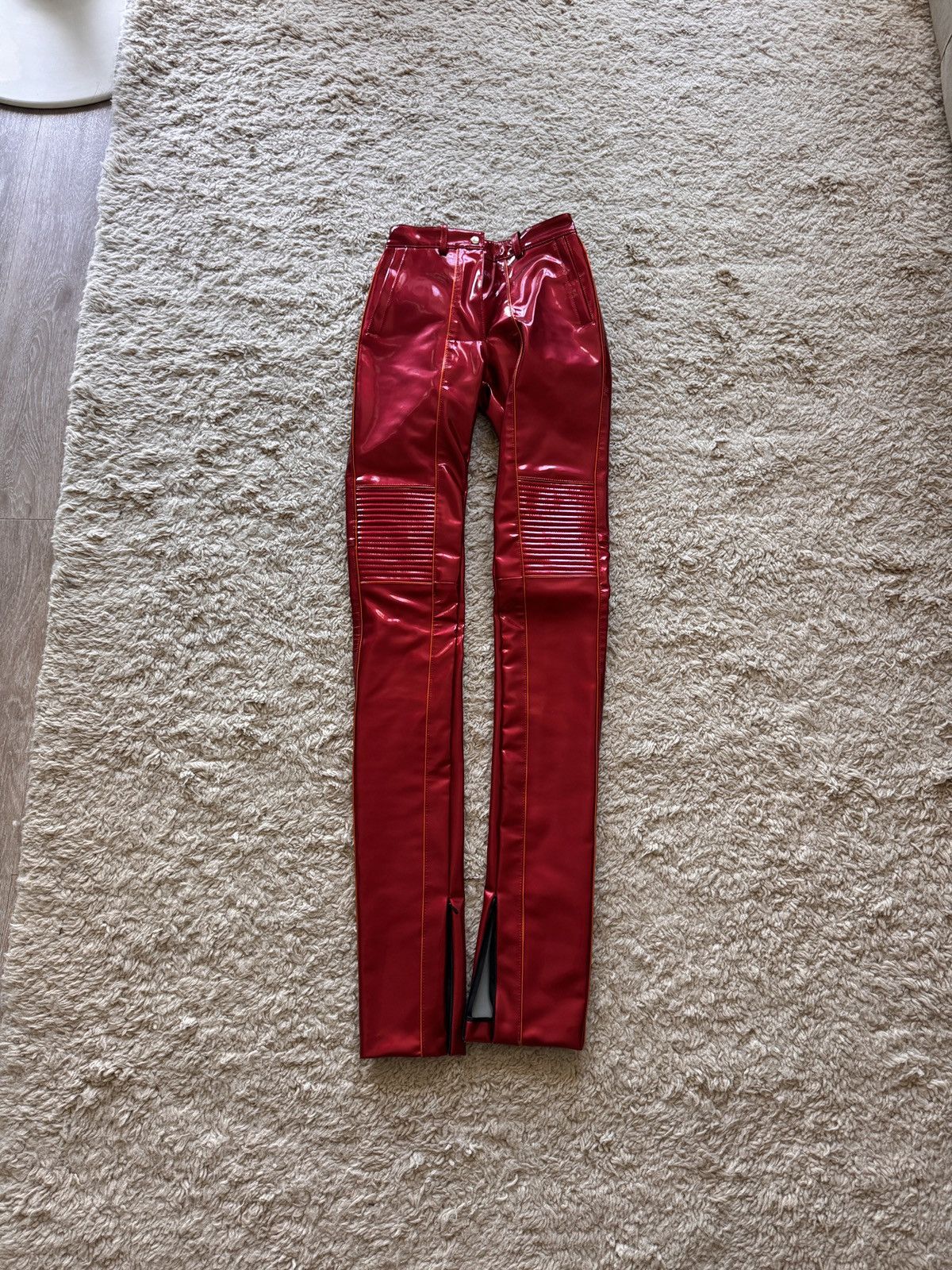LaQuan Smith Red Moto Pants Patent Leather 00