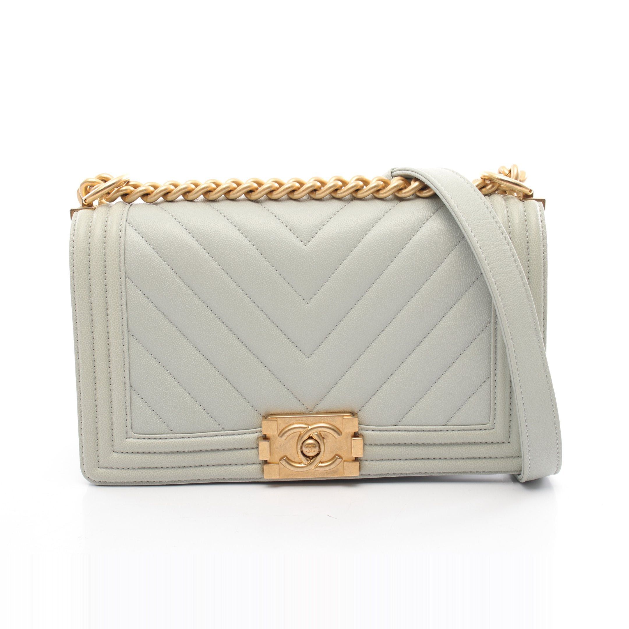 Chanel Chanel Boy Chanel Matelasse Chain Shoulder Bag Caviar Skin Light Gray Gold Hardware Size ONE SIZE - 1 Thumbnail