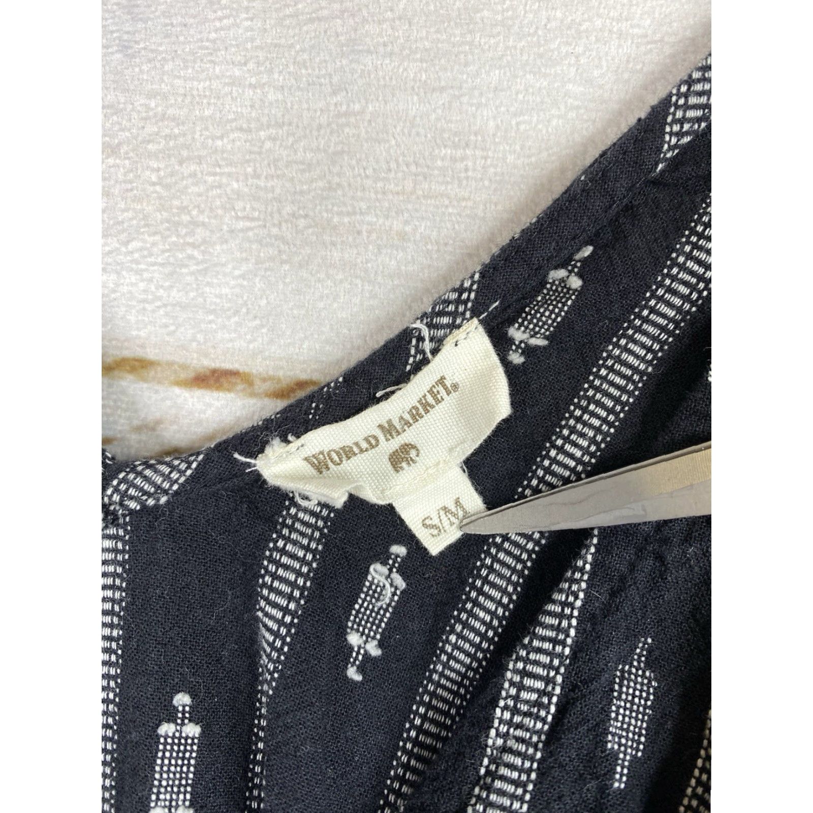 Vintage World Market Jumpsuit S Striped Black Dolman Sleeve V-Neck Casual Women’s One-Piece Beach Bohemian 90s Theme Size 28" / US 6 / IT 42 - 3 Thumbnail