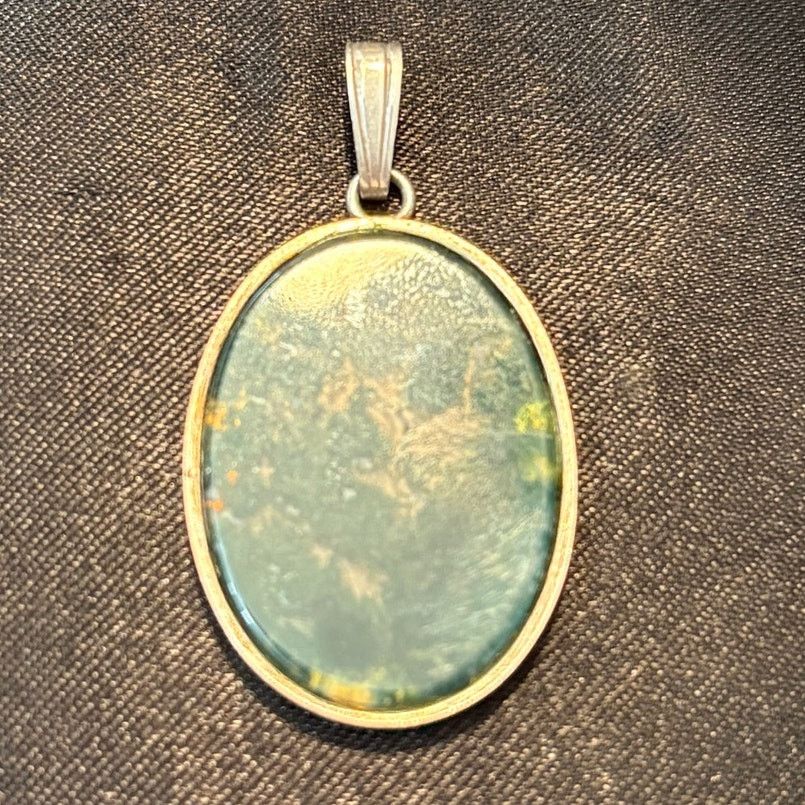 Other Vintage Sterling Silver Moss Agate Oval Pendant Size ONE SIZE - 1 Thumbnail