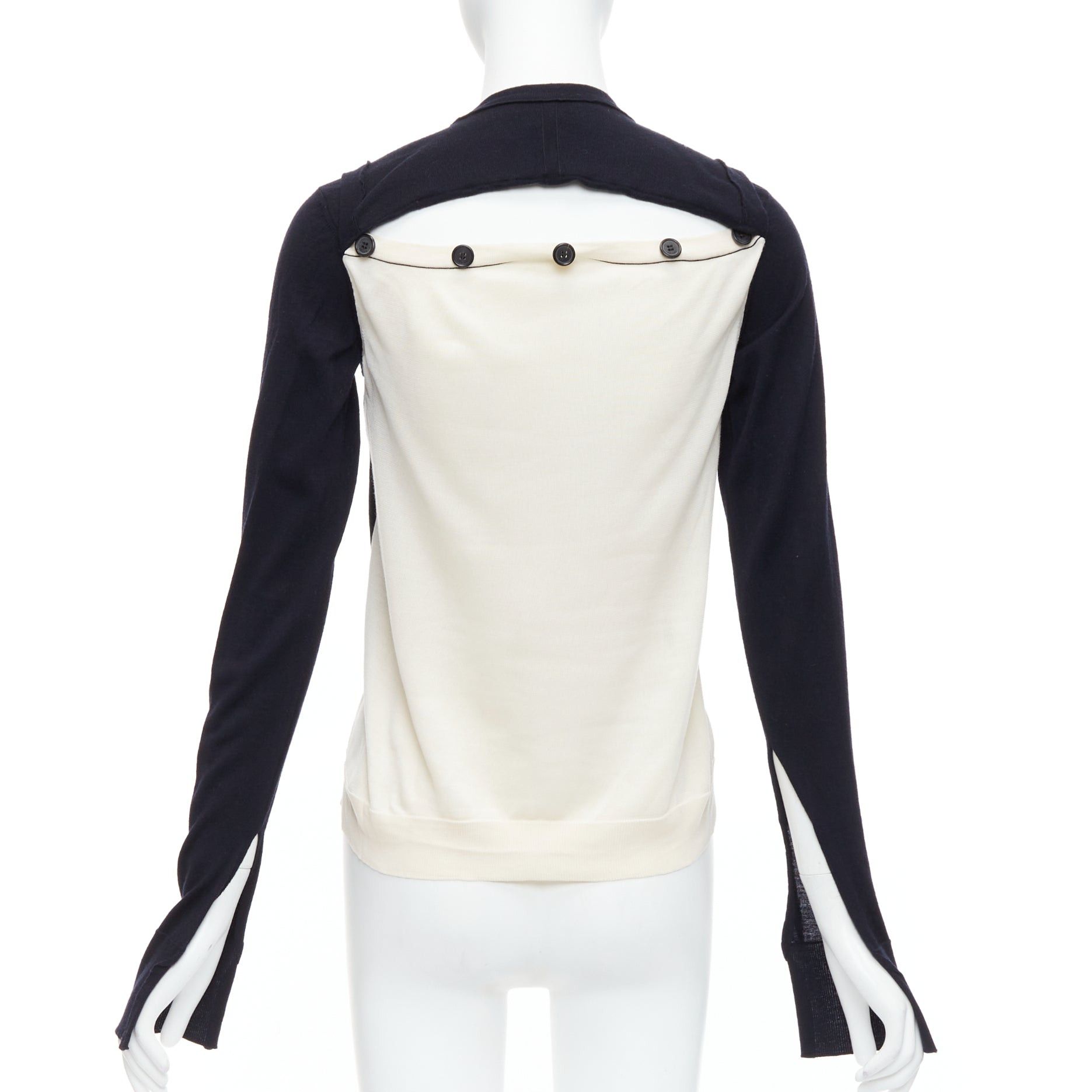 Celine OLD CELINE Phoebe Philo black wool cream silk panelled button detail sweater XS Size S / US 4 / IT 40 - 1 Thumbnail