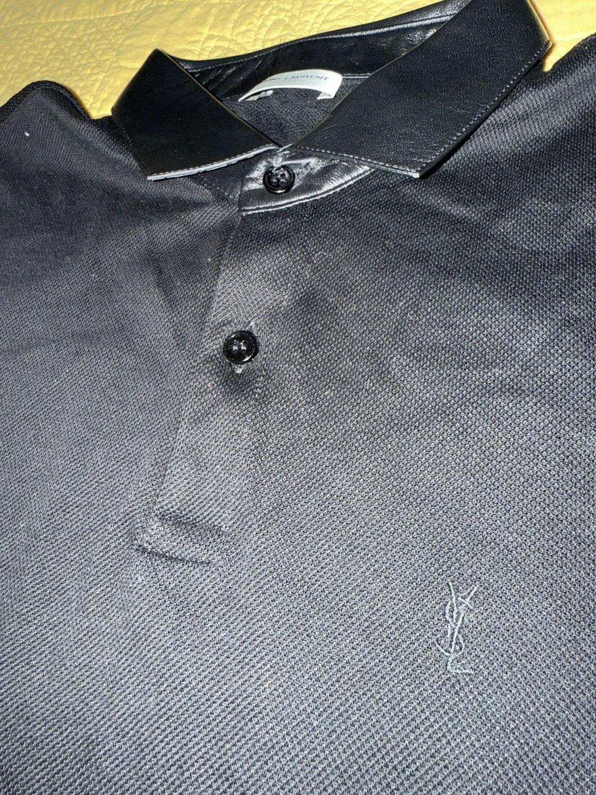 Yves Saint Laurent Yves Saint Laurent Black Polo w/ Leather Collar, mens large Size US L / EU 52-54 / 3 - 4 Thumbnail