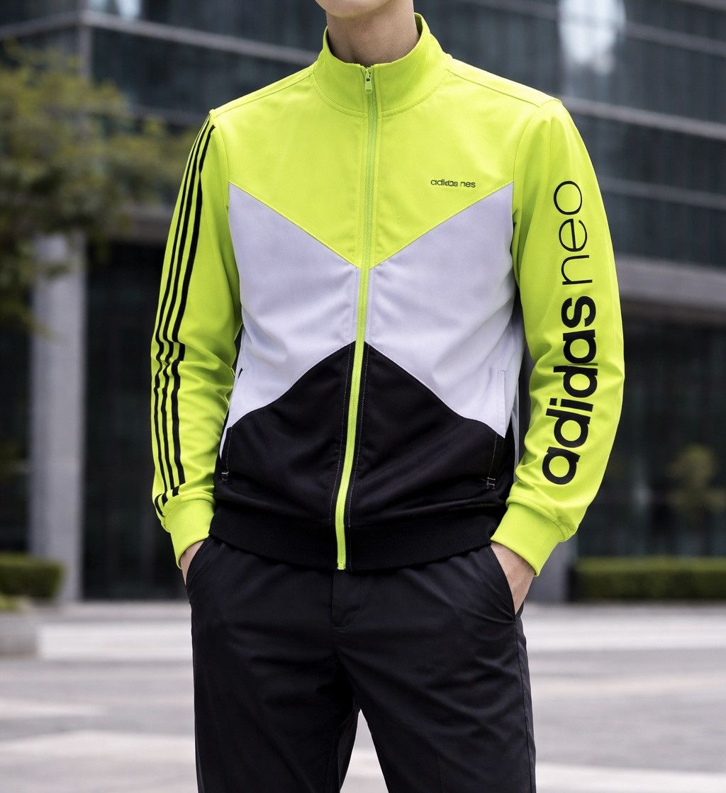 Adidas Adidas Neo Track Jacket Neon Green Black White Sport Jacket Size US M / EU 48-50 / 2 - 1 Thumbnail