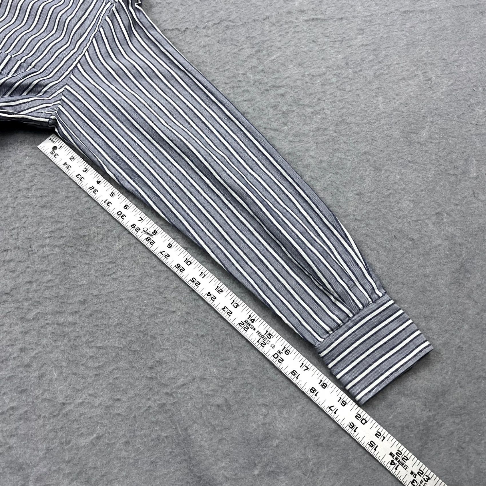 Ermenegildo Zegna Ermenegildo Zegna Dress Shirt Large Blue Striped Twill Barrel Cuff Italy Men's Size 42R - 7 Thumbnail