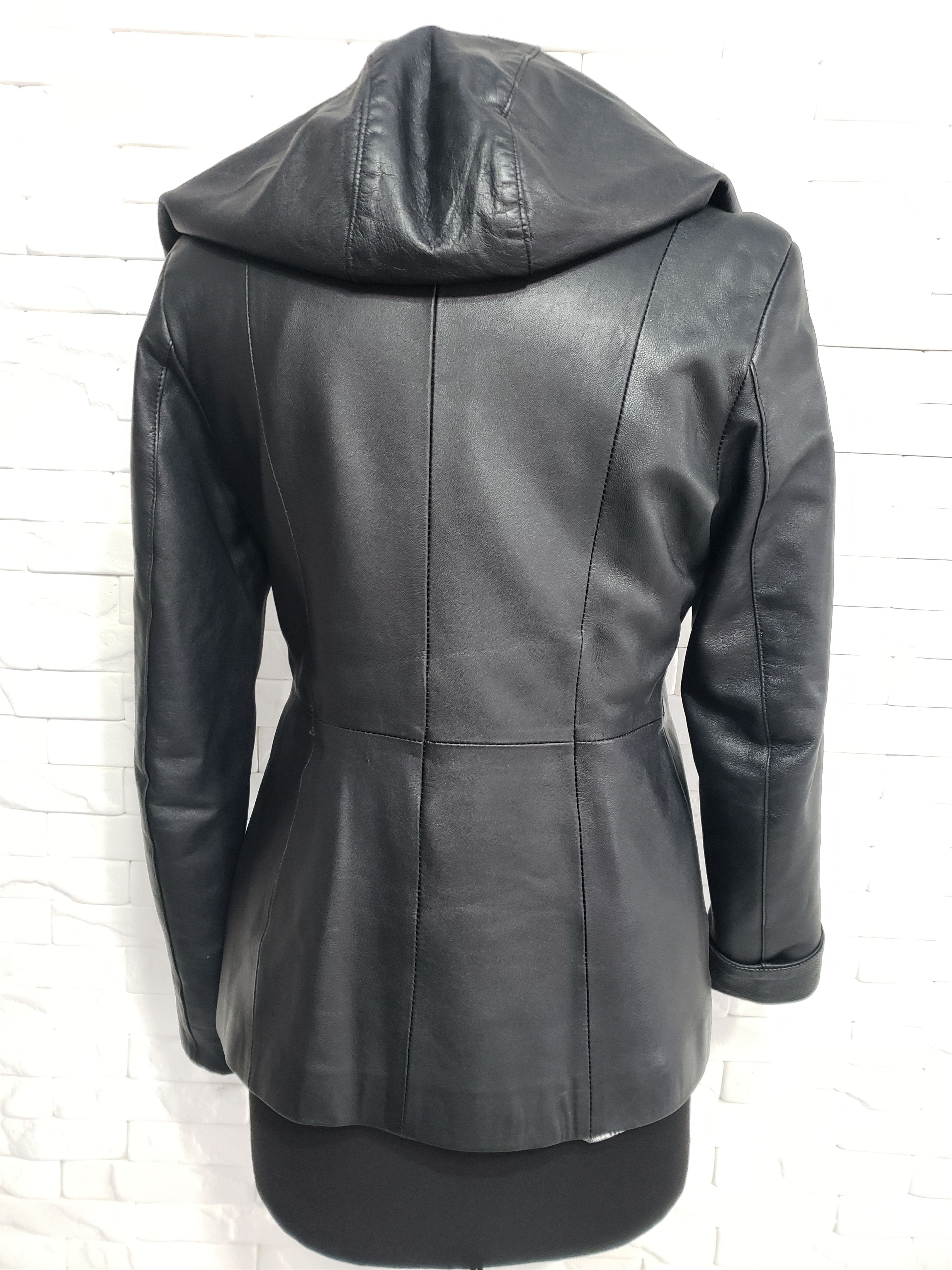 Genuine Leather × Uniqlo Black women's leather jacket with a hood. Size L / US 10 / IT 46 - 5 Thumbnail