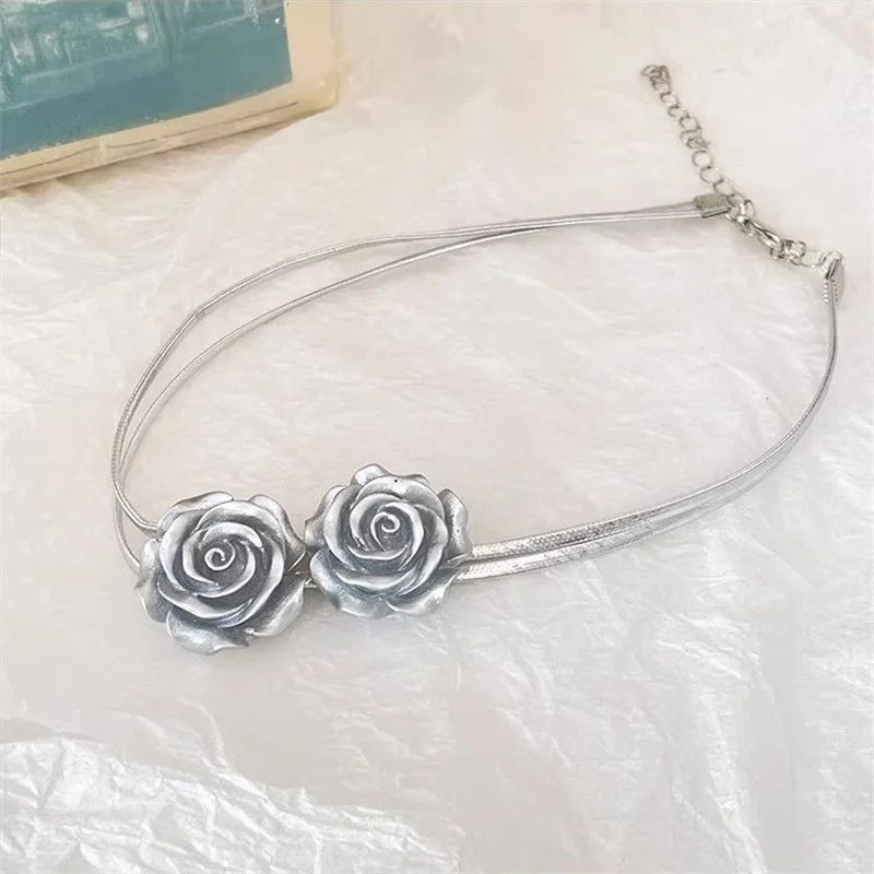 Other Rose Flower Leather Choker Necklace Size ONE SIZE - 5 Thumbnail