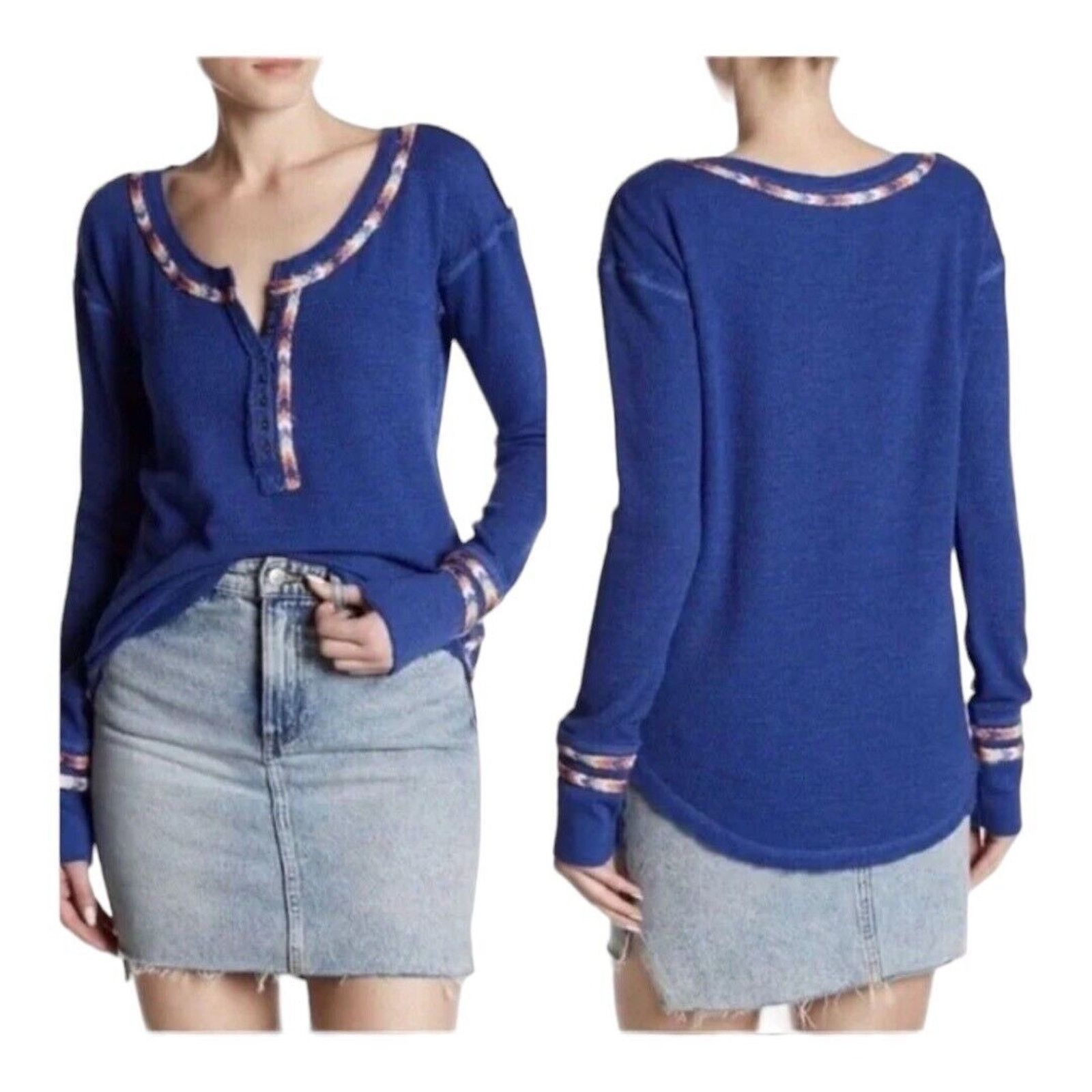 The Weeknd Free People We The Free Blue Rainbow Henley Thermal Size XS / US 0-2 / IT 36-38 - 2 Thumbnail