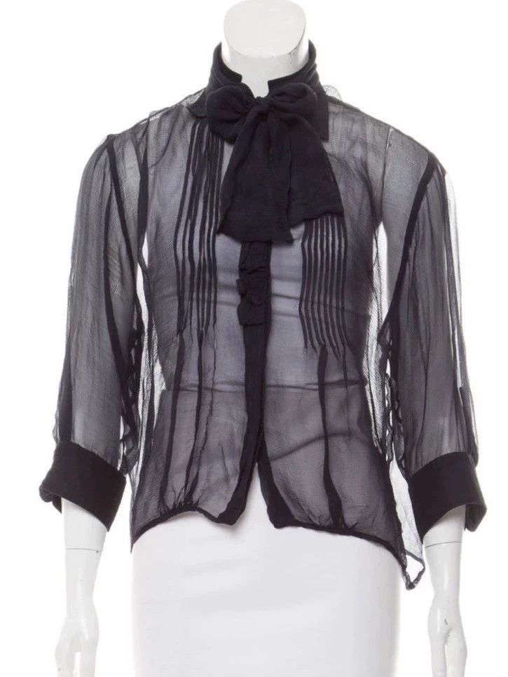 Yves Saint Laurent Vintage YSL Silk Tie-Front Sheer Blouse- DMC Size US M / EU 48-50 / 2 - 1 Thumbnail