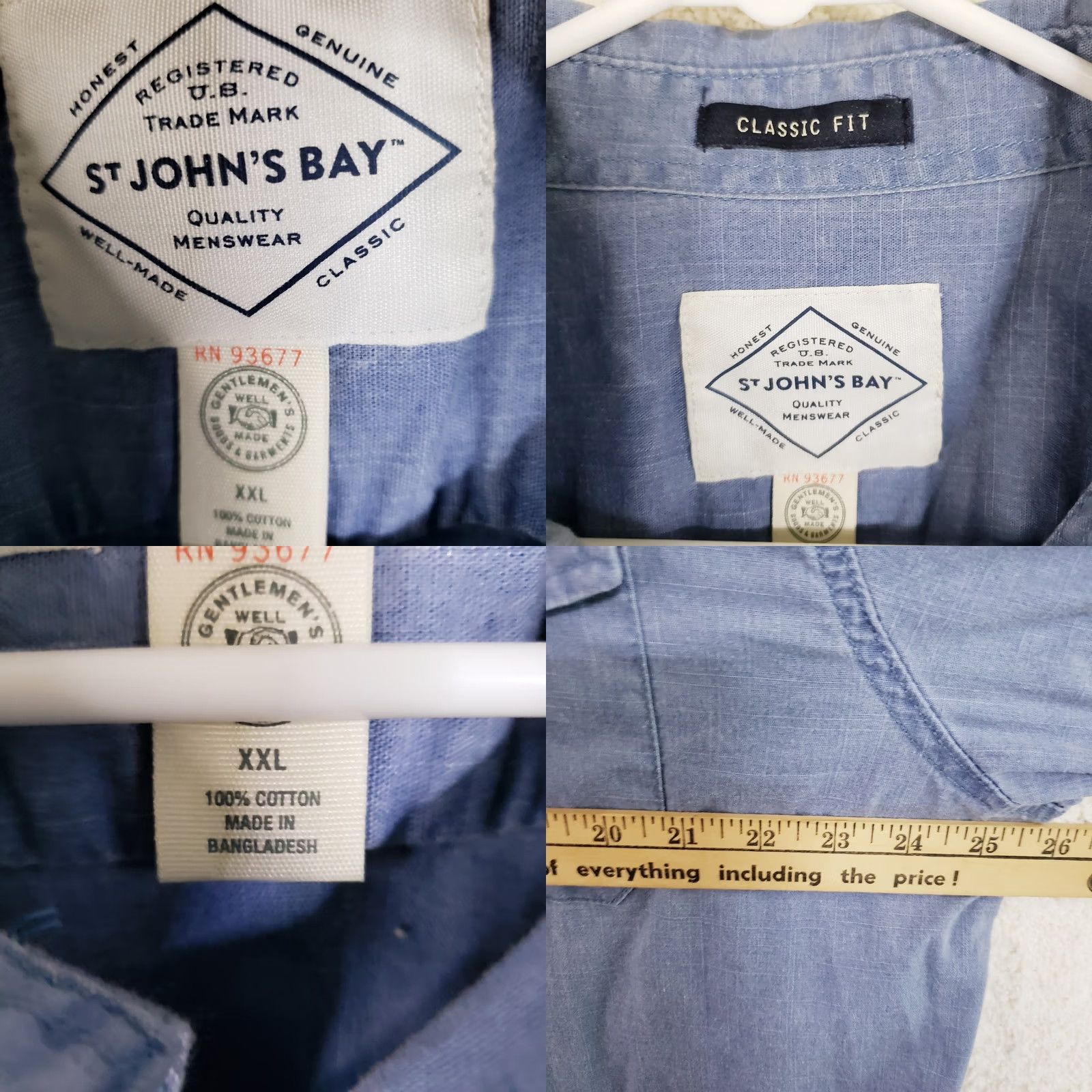 Vintage St. John’s Bay Shirt Denim Chambray Blue Short Sleeve Button-Up Pocket Buttons Mens XXL Regular Size 2XL Suitable for Fall Spring Men Size US XXL / EU 58 / 5 - 9 Thumbnail
