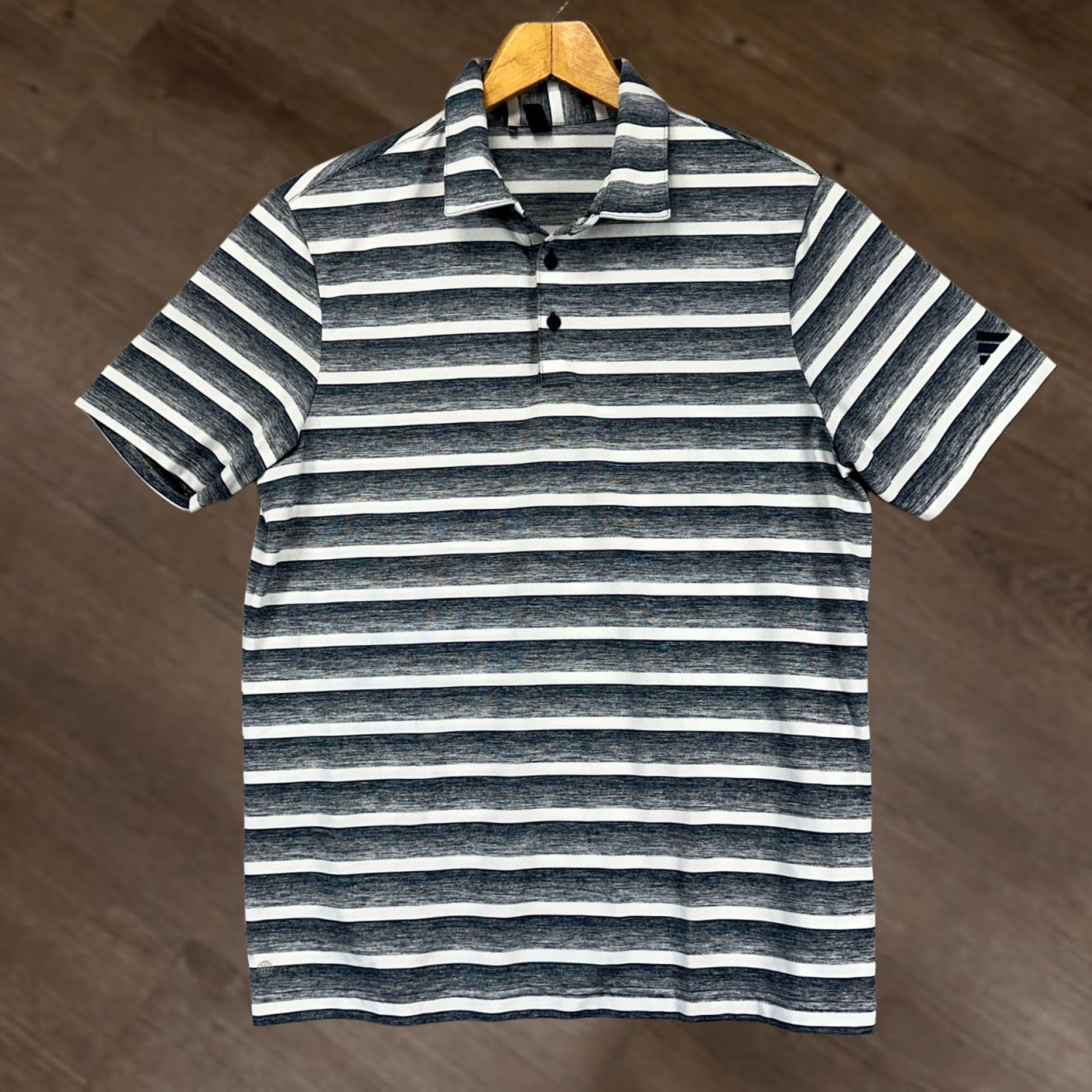 Adidas Adidas Golf Polo Shirt Mens Large Gray White Stripe Short Sleeve Logo Rugby Performance Size US L / EU 52-54 / 3 - 1 Thumbnail