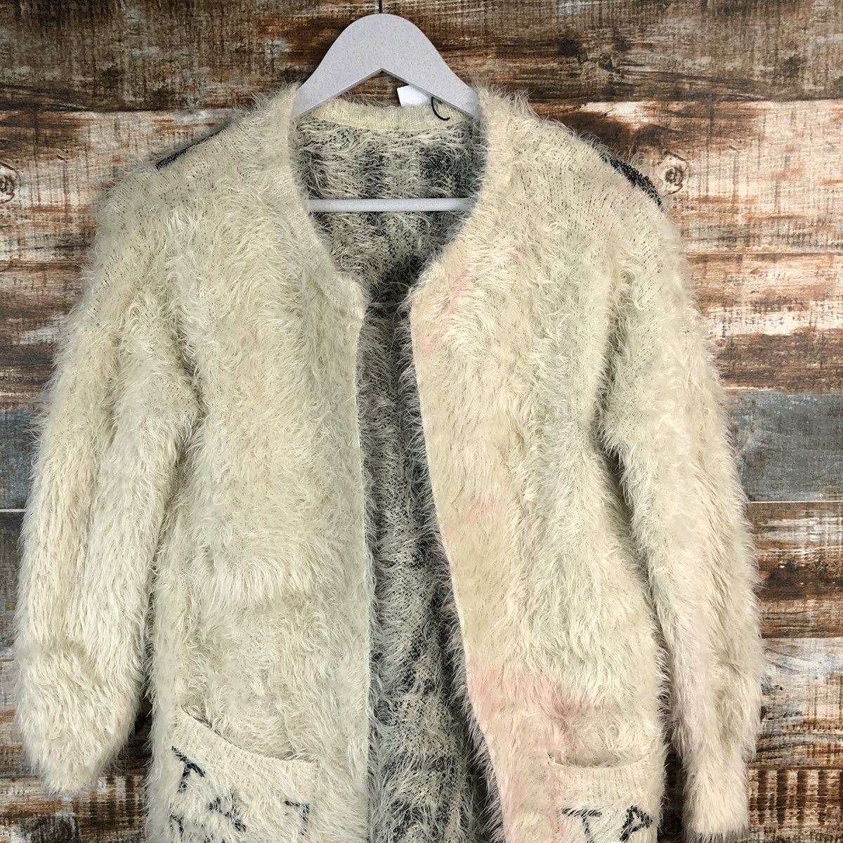 Vintage Japan faded mohair fur shaggy White Cardigan Knitwear #A1911 Size L / US 10 / IT 46 - 6 Thumbnail