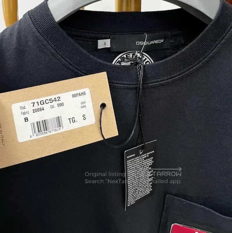Dsquared2 DSQUARED2 Men's Black Cotton T-Shirt with Pocket . Size US S / EU 44-46 / 1 - 2 Thumbnail