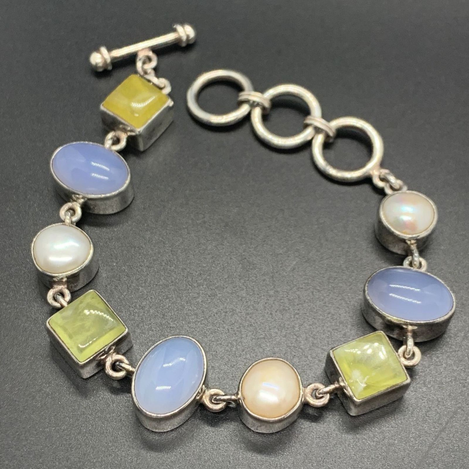 Other Starborn 925 Sterling Silver Pearl Gemstone Toggle Bracelet Size ONE SIZE - 1 Thumbnail